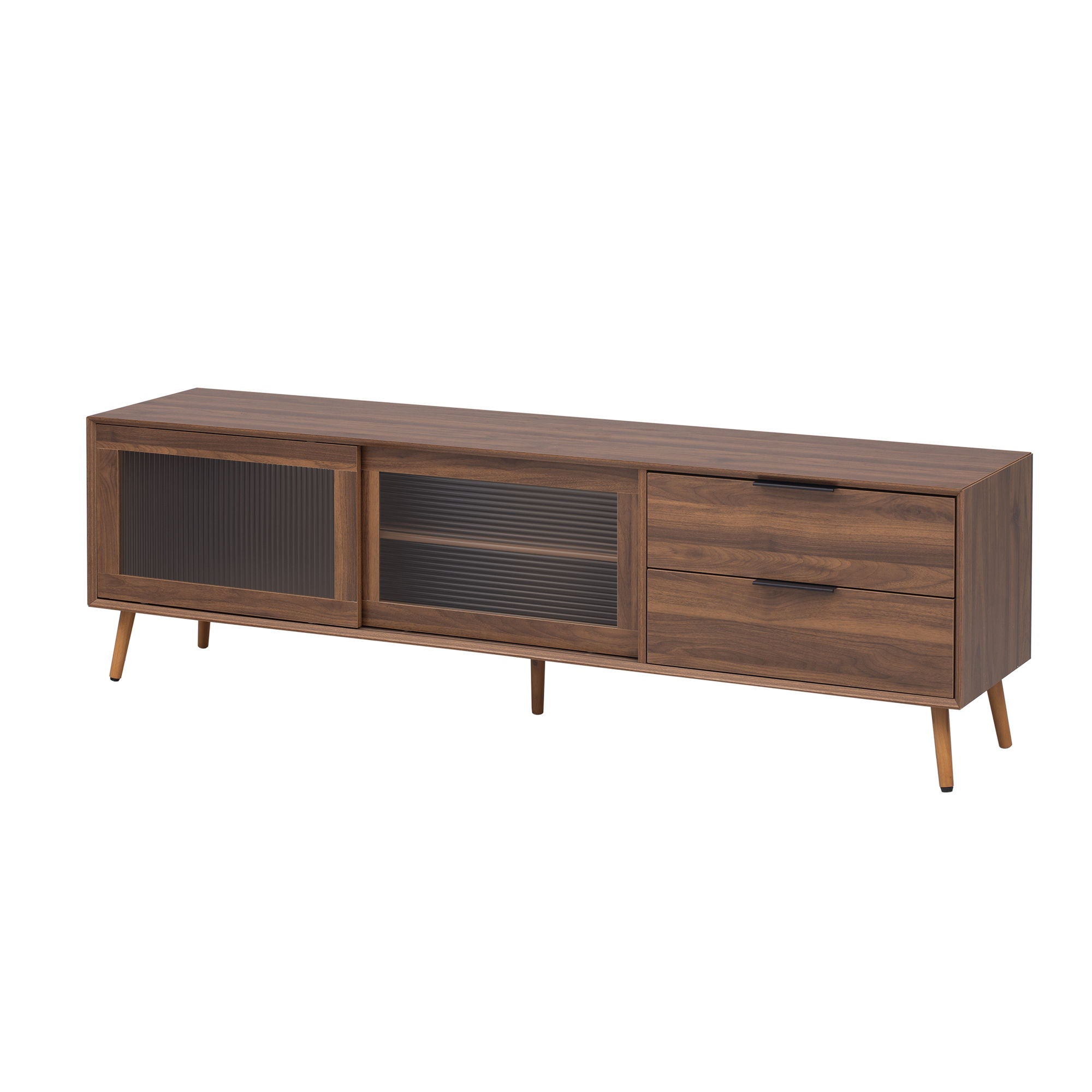 TV Stand, Media Console With 2 Doors, 2 Drawers & Storage Cabinet - Walnut