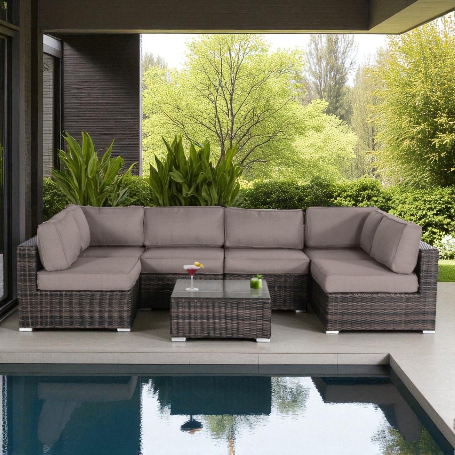 Seating Set With Cushions Handcrafted Wicker Design