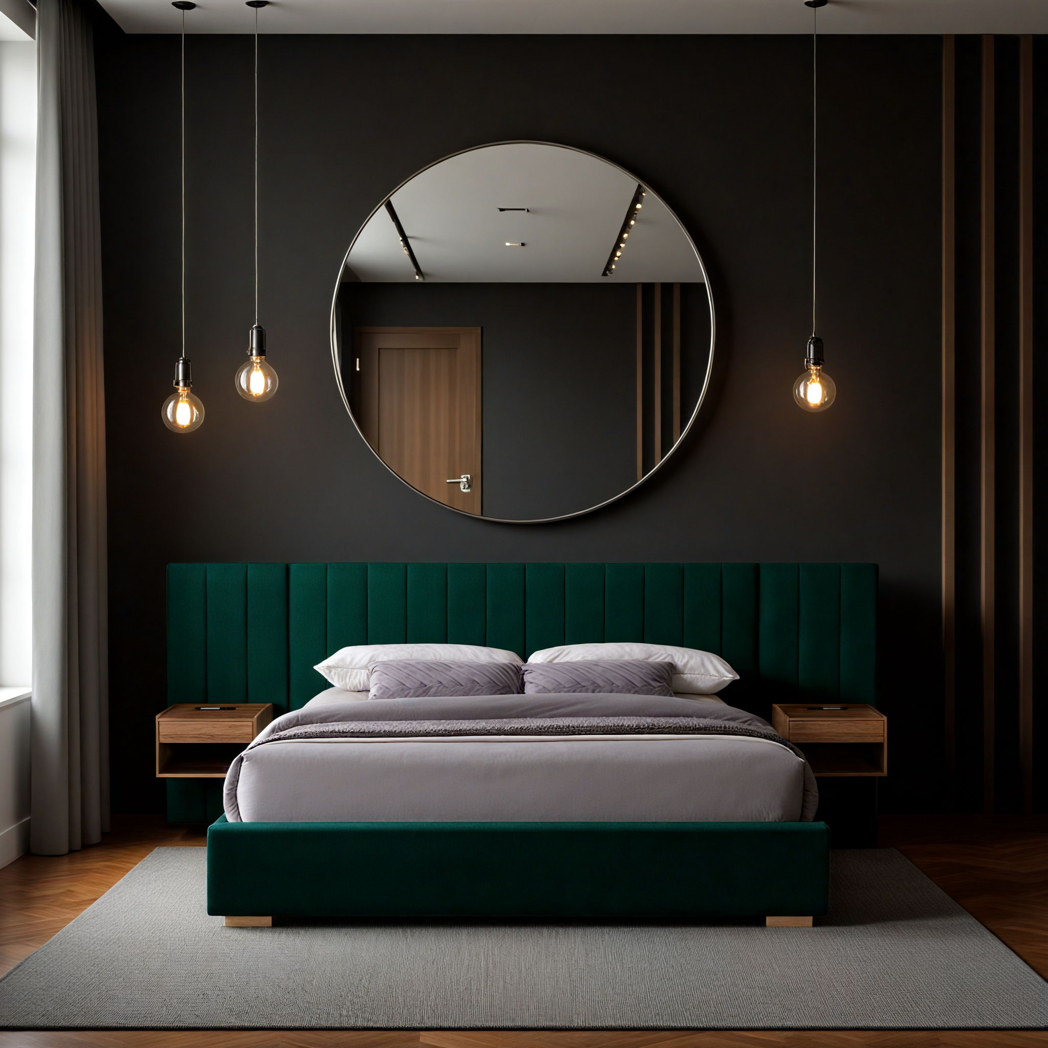 Upholstered Bed Frame Of Velvet Tufted Headboard With Floating Nightstand LED / USB Built