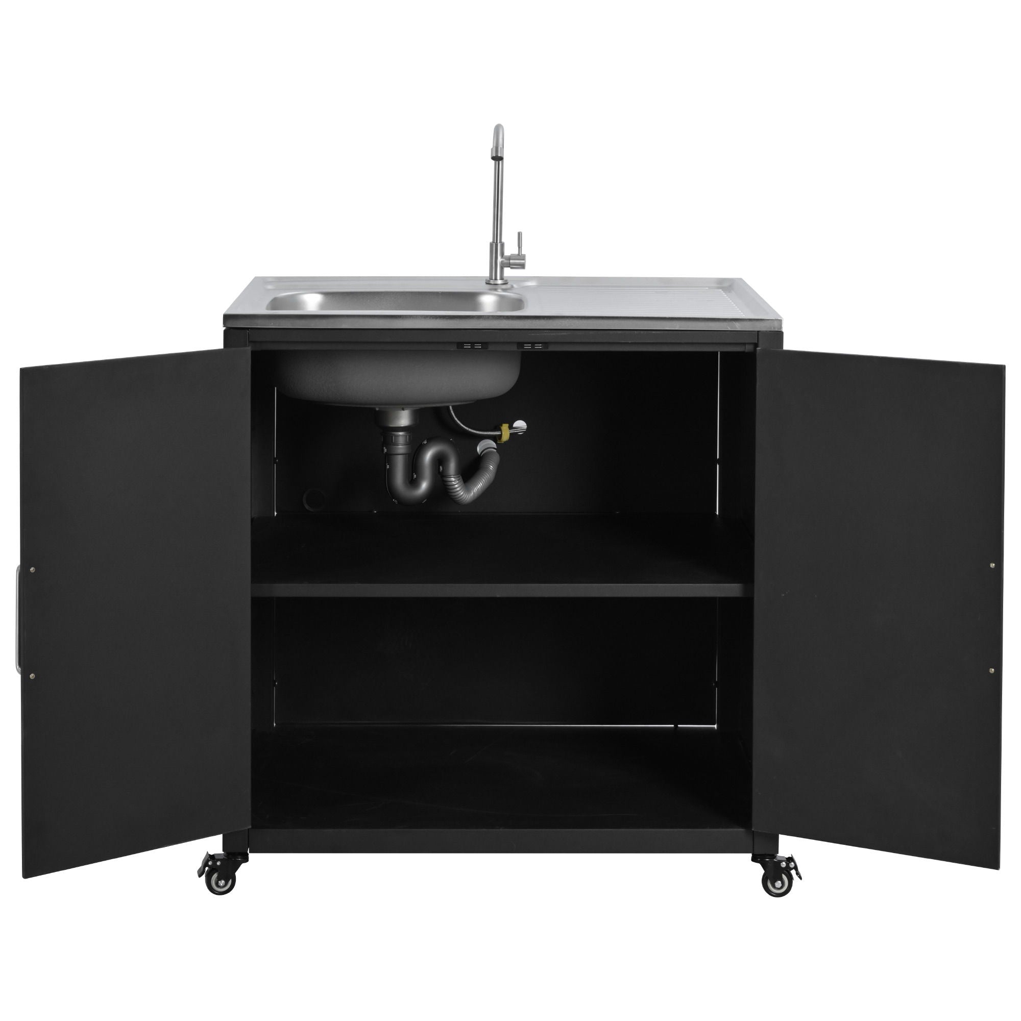 Outdoor Movable Kitchen Sink Patio Modular Kitchen Sink Station With Cabinet For Garden, Patio, Backyard - Matte Black