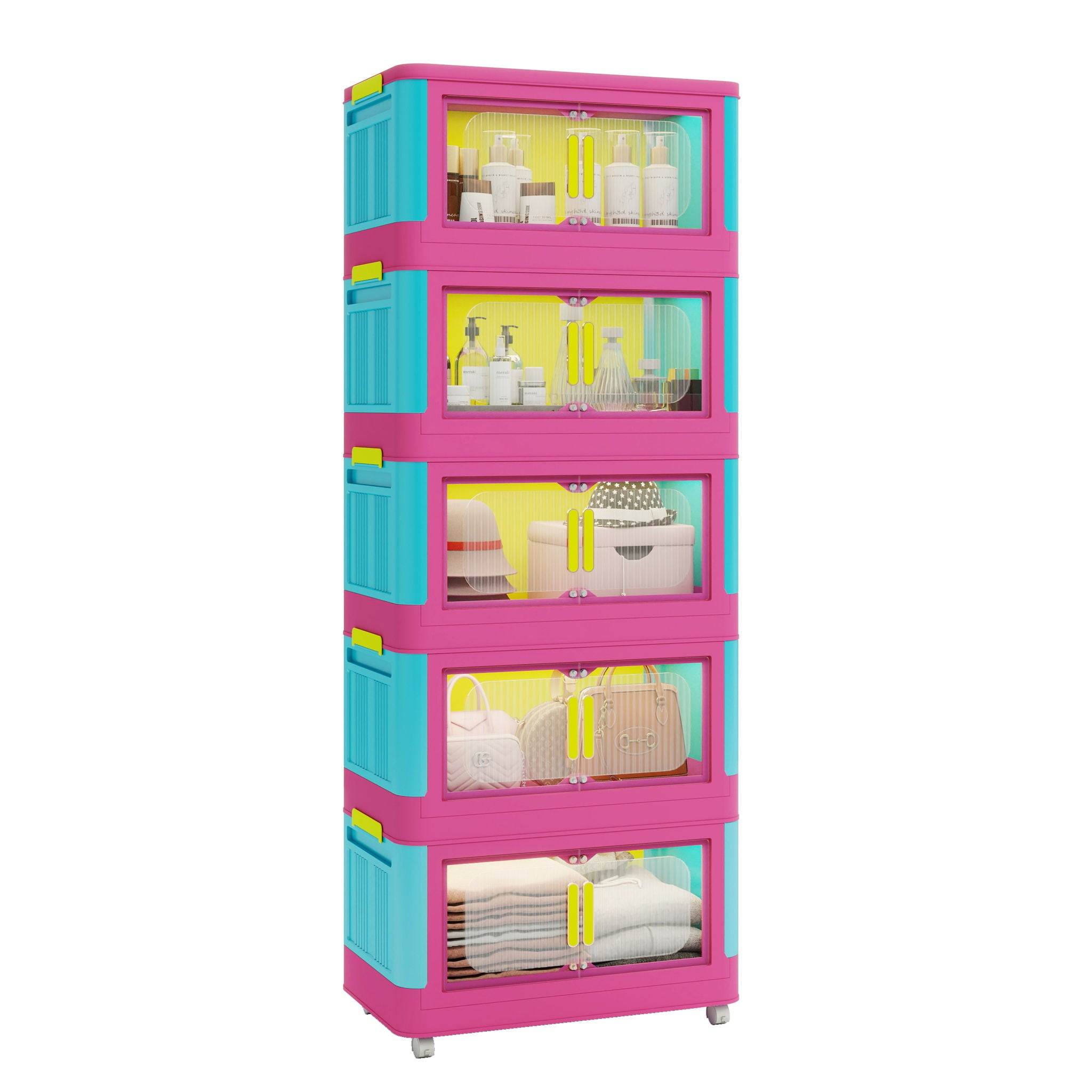 Folding Storage Cabinet With Magnetic Doors And Wheels