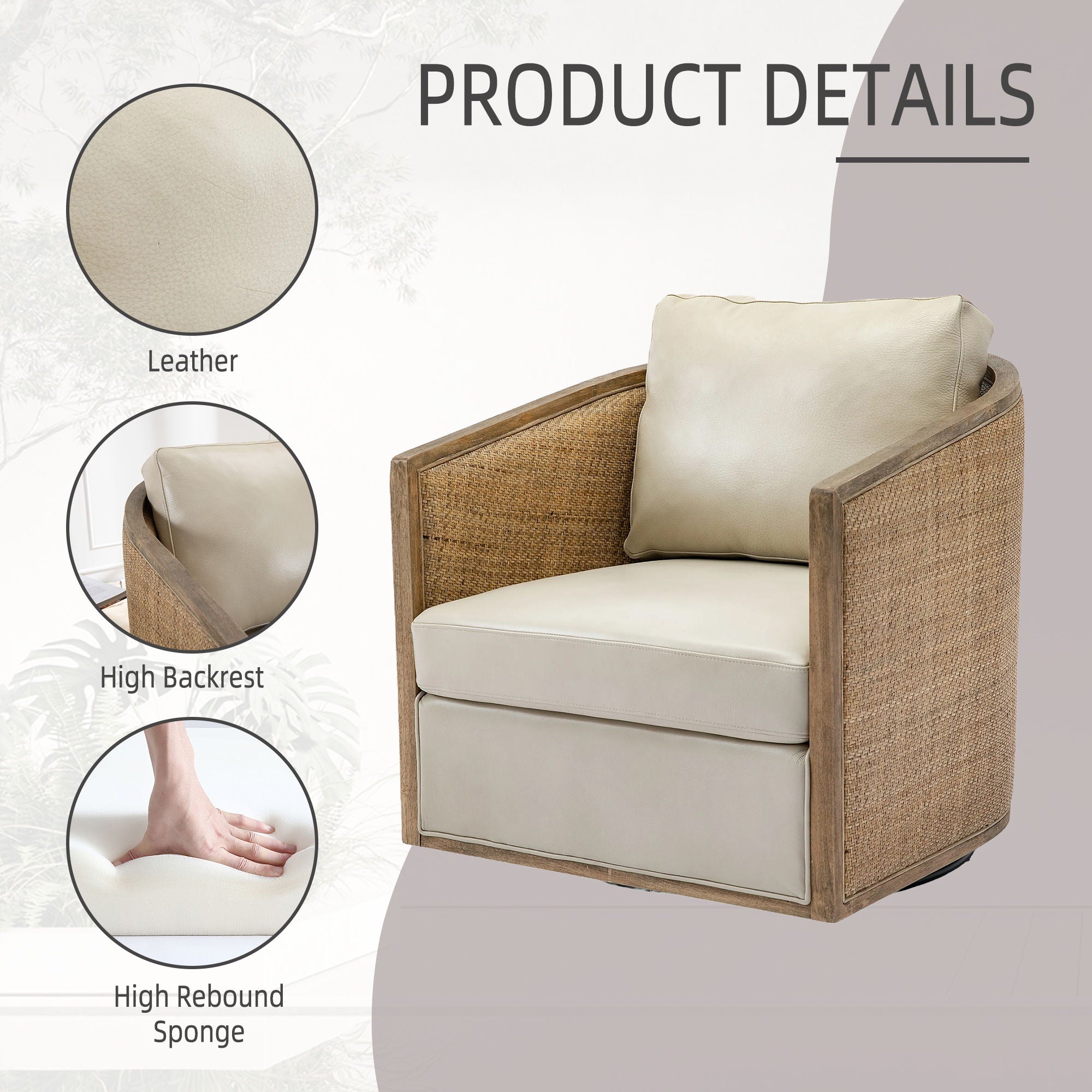 Barrel, Comfy Round Accent Sofa Chair With 360 Degree Swivel, Leisure Arm