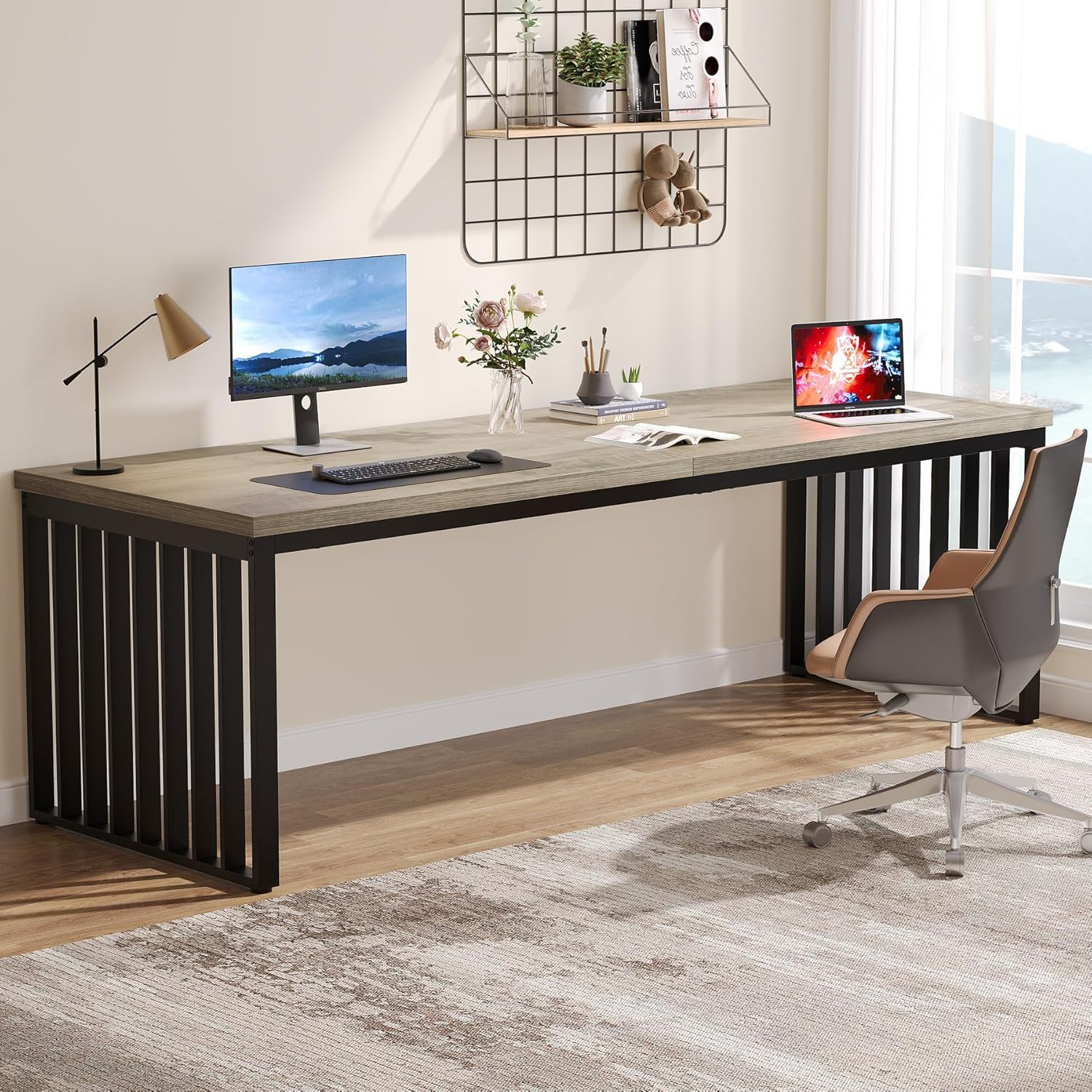 Double Computer Desk For 2 Person, Extra Long Workstation