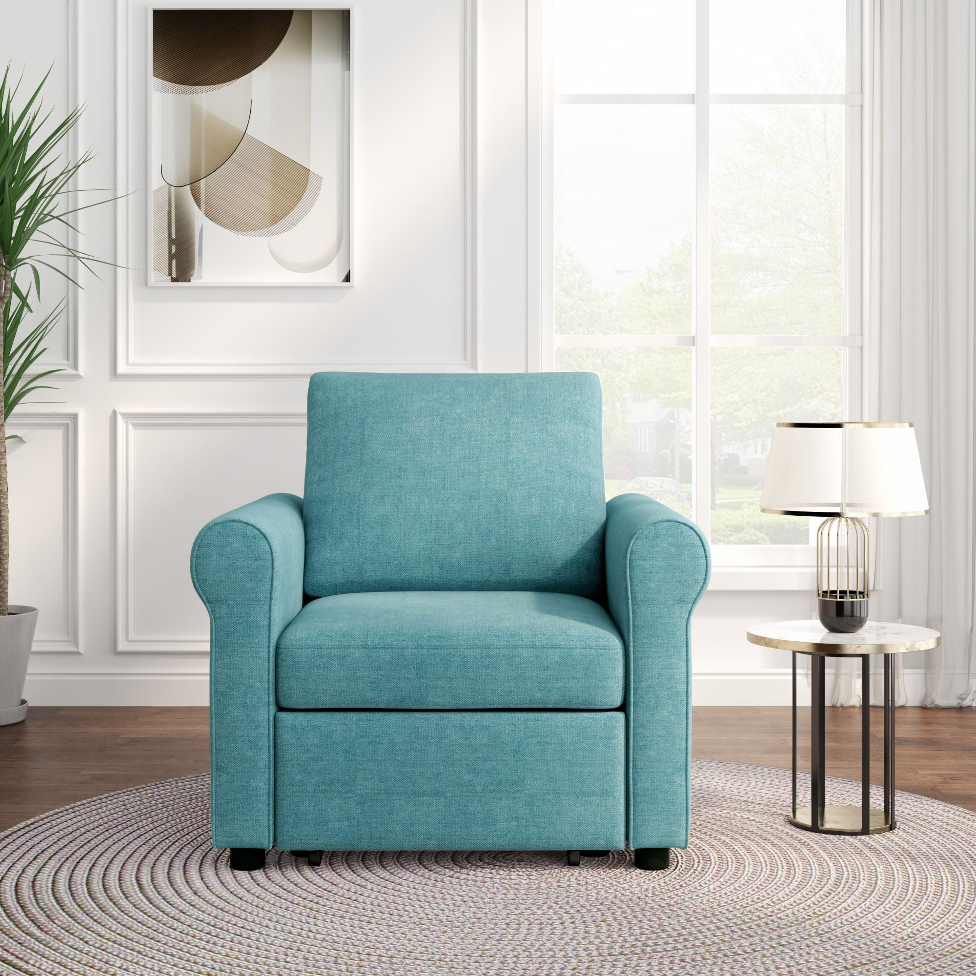 Modern 3 In 1 Convertible Sleeper Chair Bed, Linen Upholstery, Adjustable Backrest