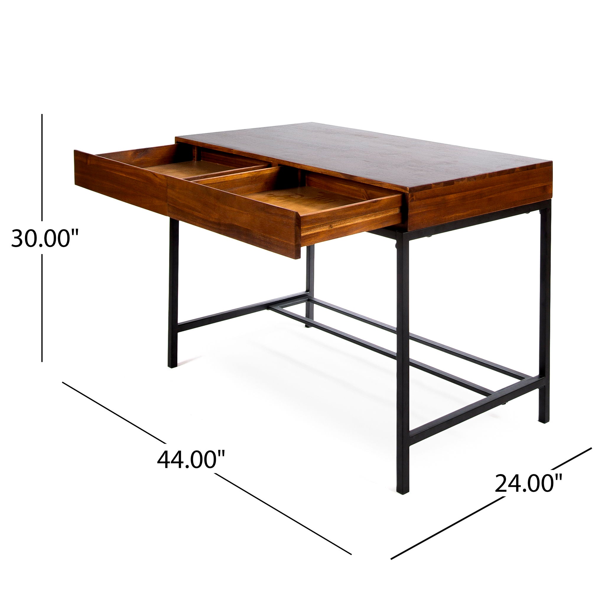 Industrial Style Storage Desk With Acacia Wood Top And Metal Legs - Oak - Best Buy Furniture
