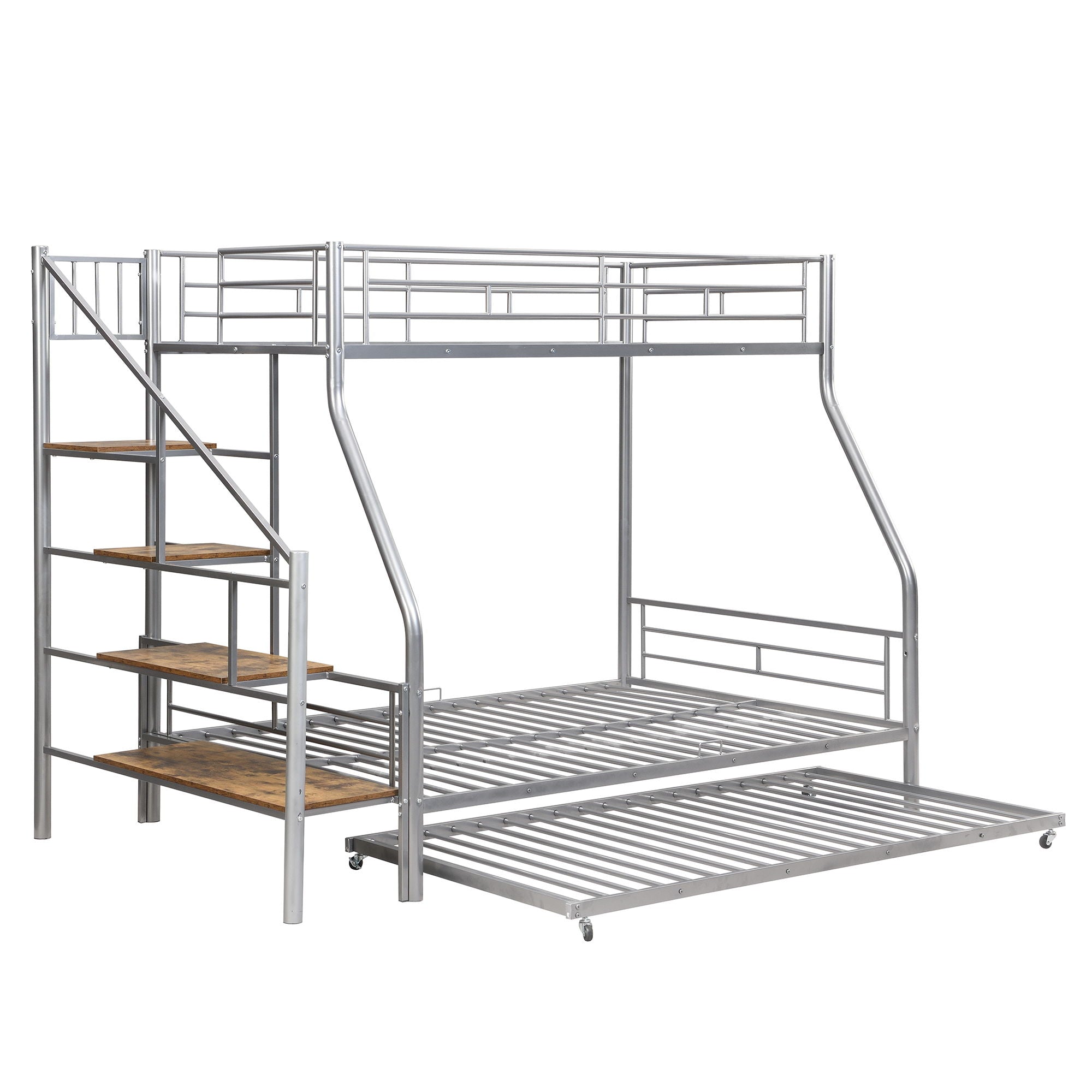 Metal Bunk Bed With Trundle And Storage Staircase