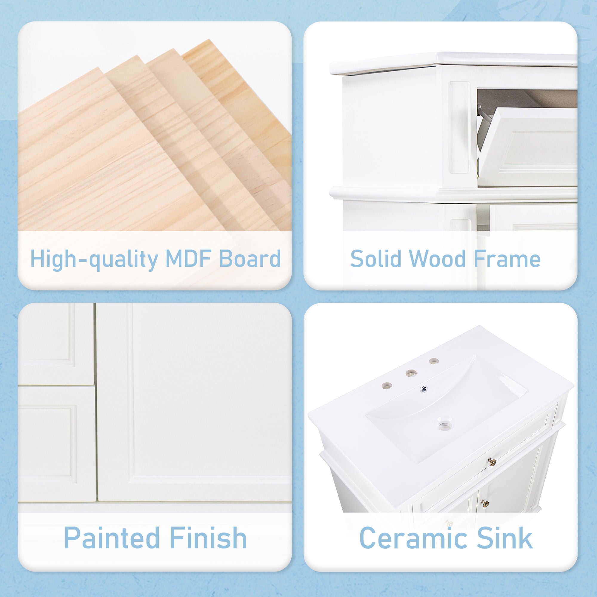 Freestanding Bathroom Vanity With Sink, Soft Closing Door, Tip Out Drawer