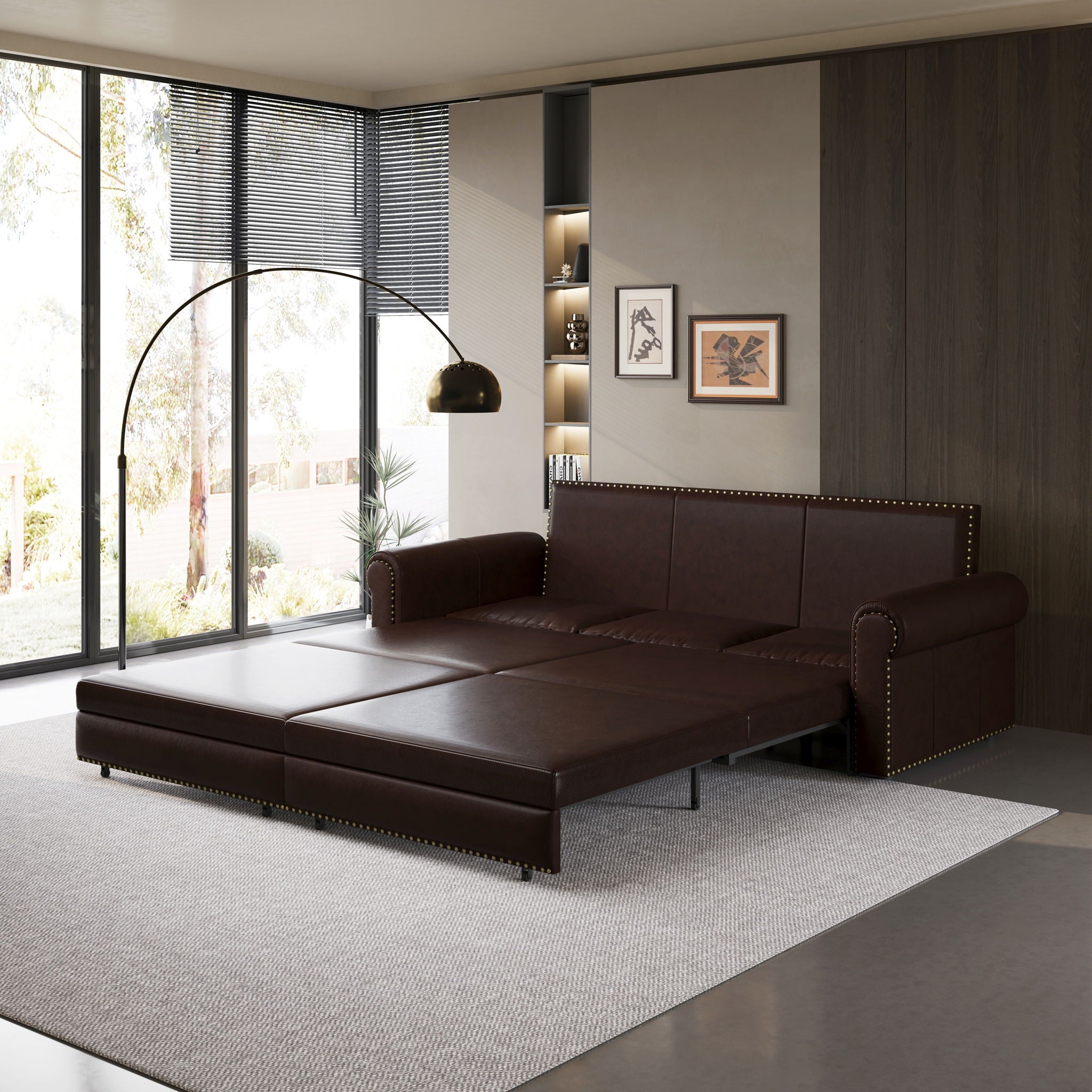 Pull Out Sofa Bed 3 In 1 Velvet Convertible Sleeper Sofa With Nailhead Trim & Rolled Arm, Multi Functional