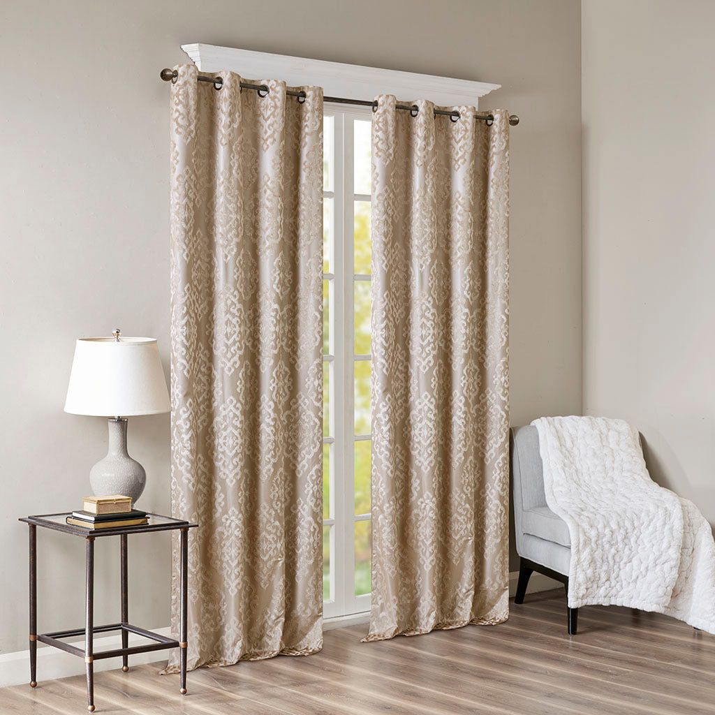 Knitted jacquard damask total blackout grommet top curtain panel (only 1 pc panel)