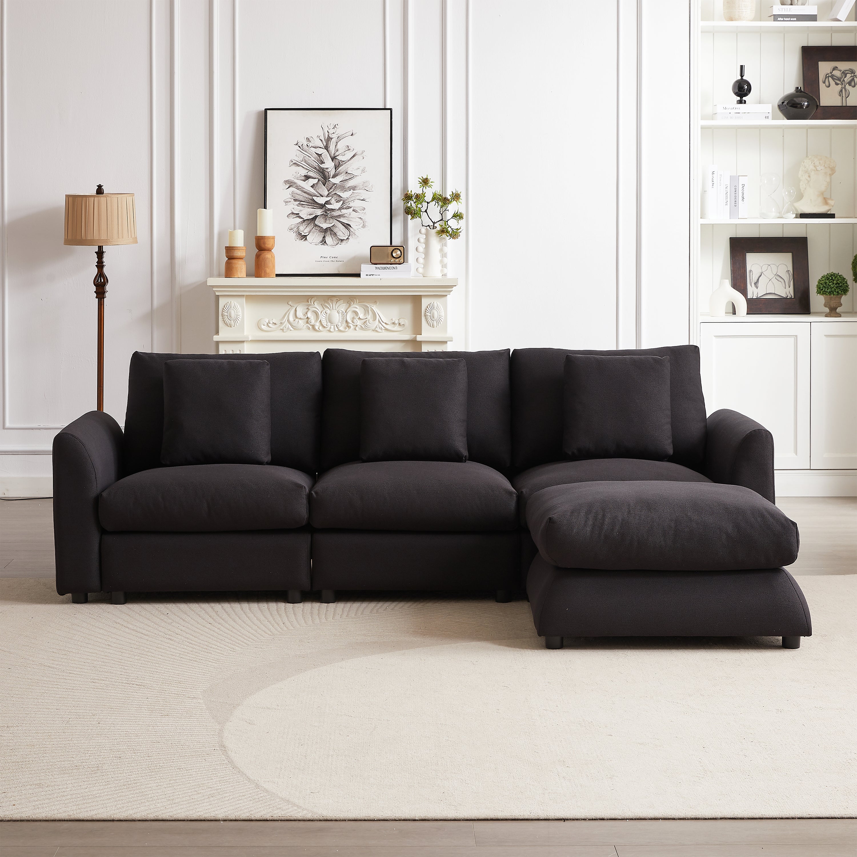102.2 Inch Combination Sofa Modular Sofa with Ottoman Black