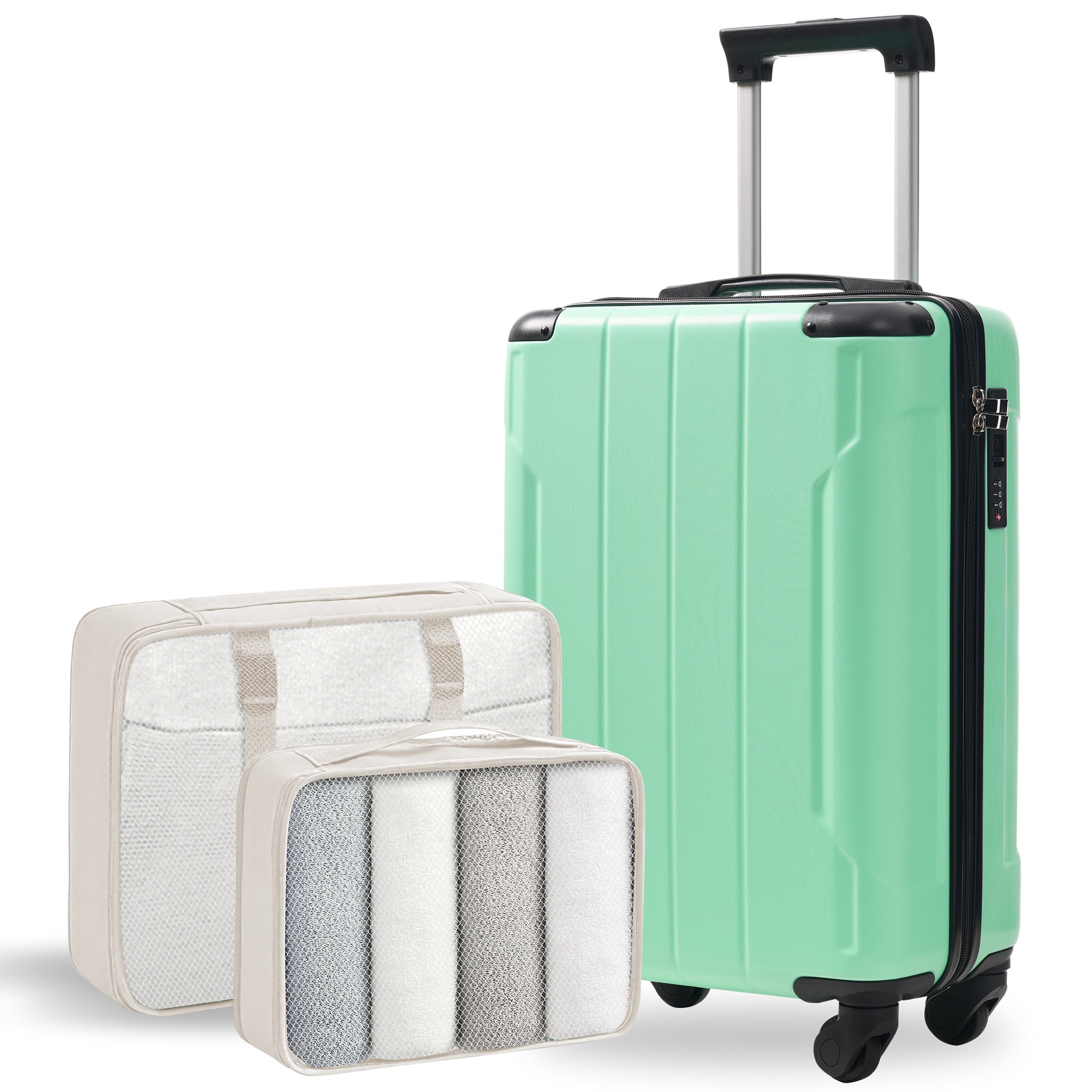 20-Inch Hardshell Carry-On Luggage, Lightweight Durable ABS Suitcase with Spinner Wheels, Built-in TSA Lock, 2 Packing Cubes, Creamy Green