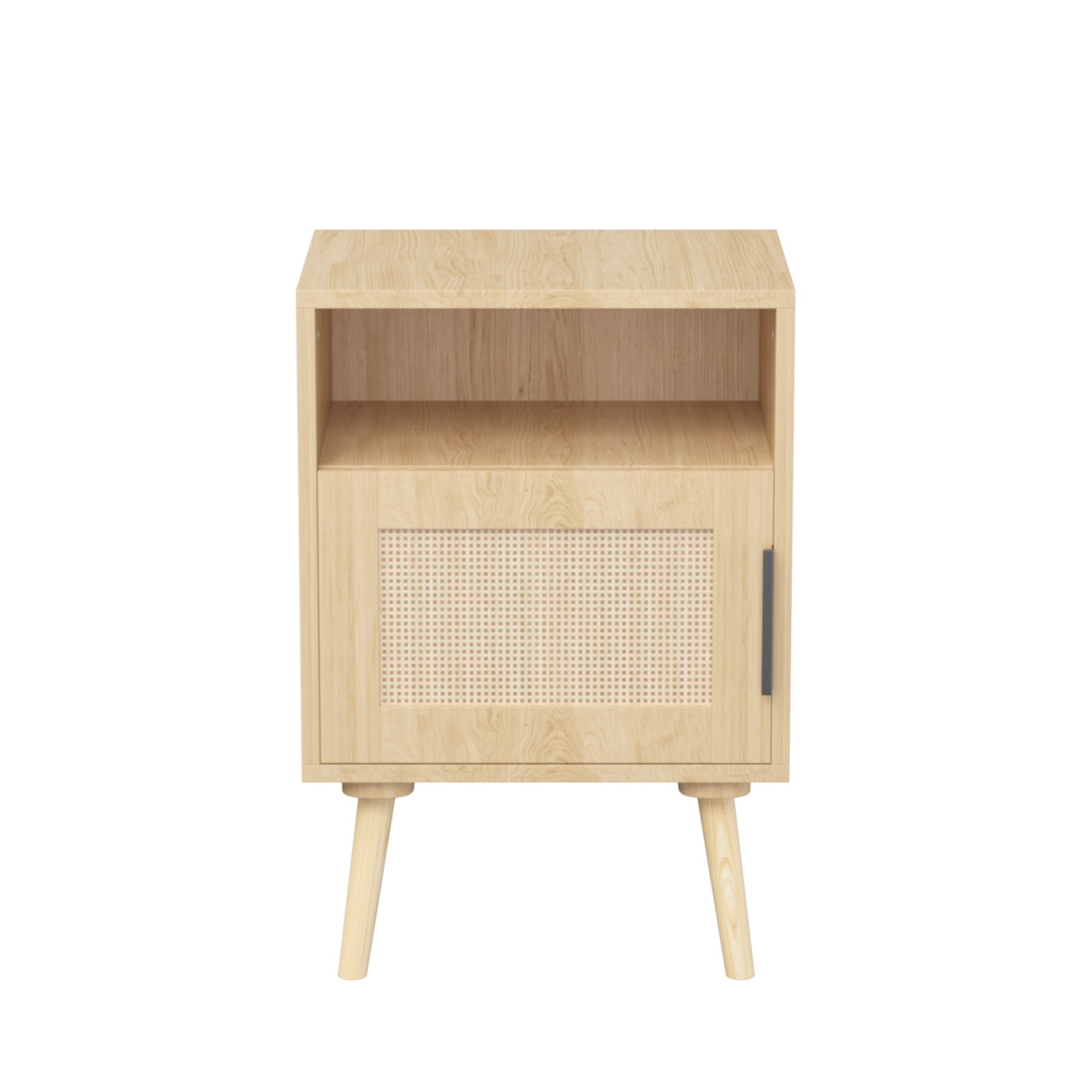 Nightstand, Side Table With Door And Open Shelf For Bedroom - Oak