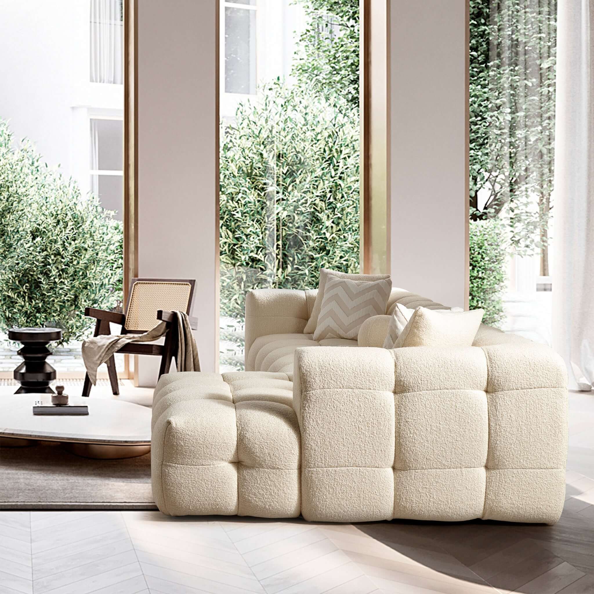 Alana - Tufted Right Sectional Sofa - Ivory