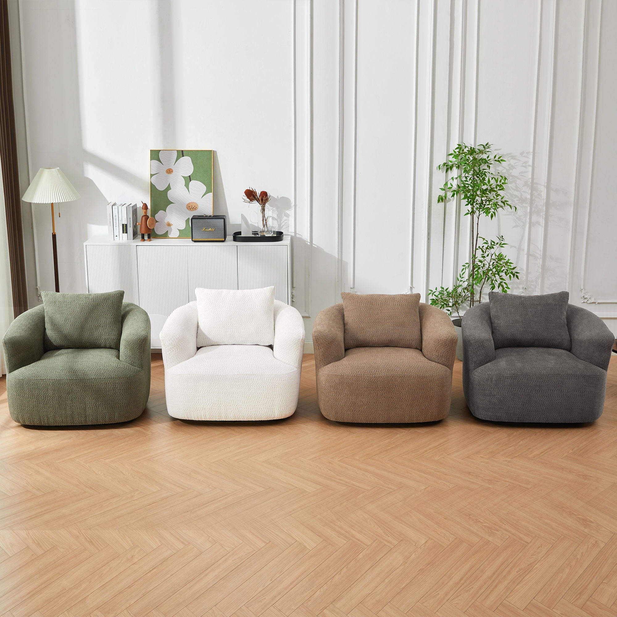 360° Swivel Barrel Sofa Chair With Throw Pillow, Chenille Upholstered Accent Chair