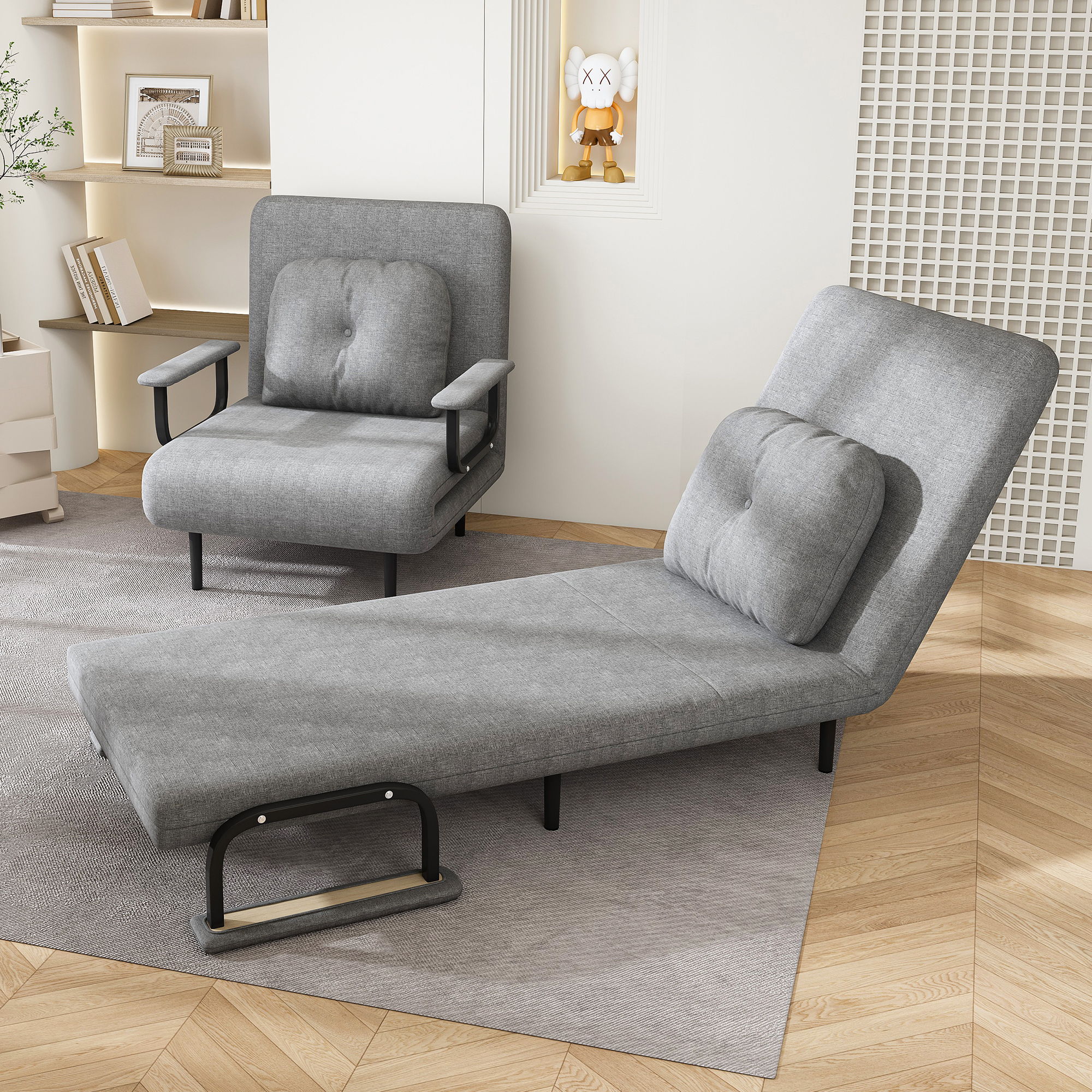 3 In 1 Convertible Folding Sofa Bed With Adjustable Backrest And Pillow