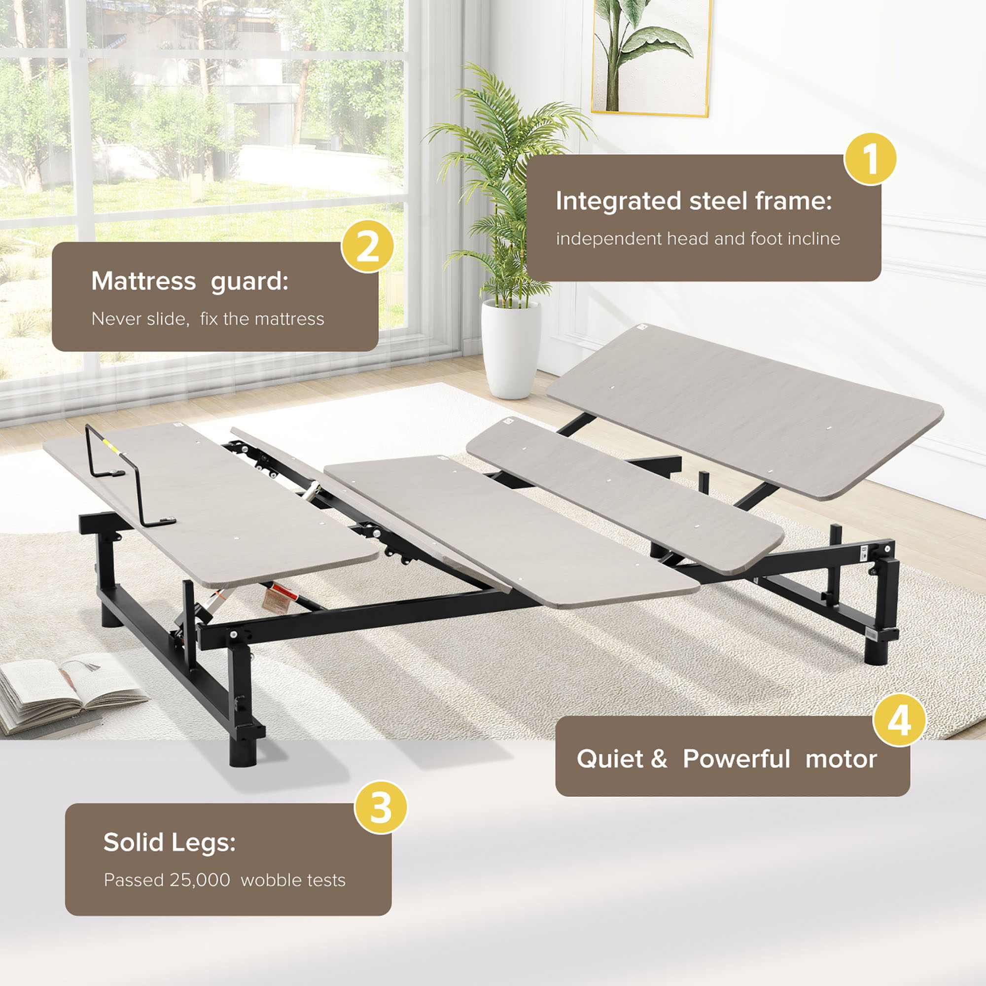 Electric Ergonomic Adjustable Bed Base With Wireless Remote, Quiet Motor, Independent Head And Foot Incline