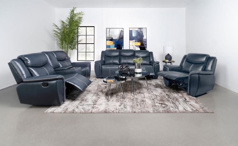 Sloane - Upholstered Padded Arm Reclining Sofa - Blue - Best Buy Furniture