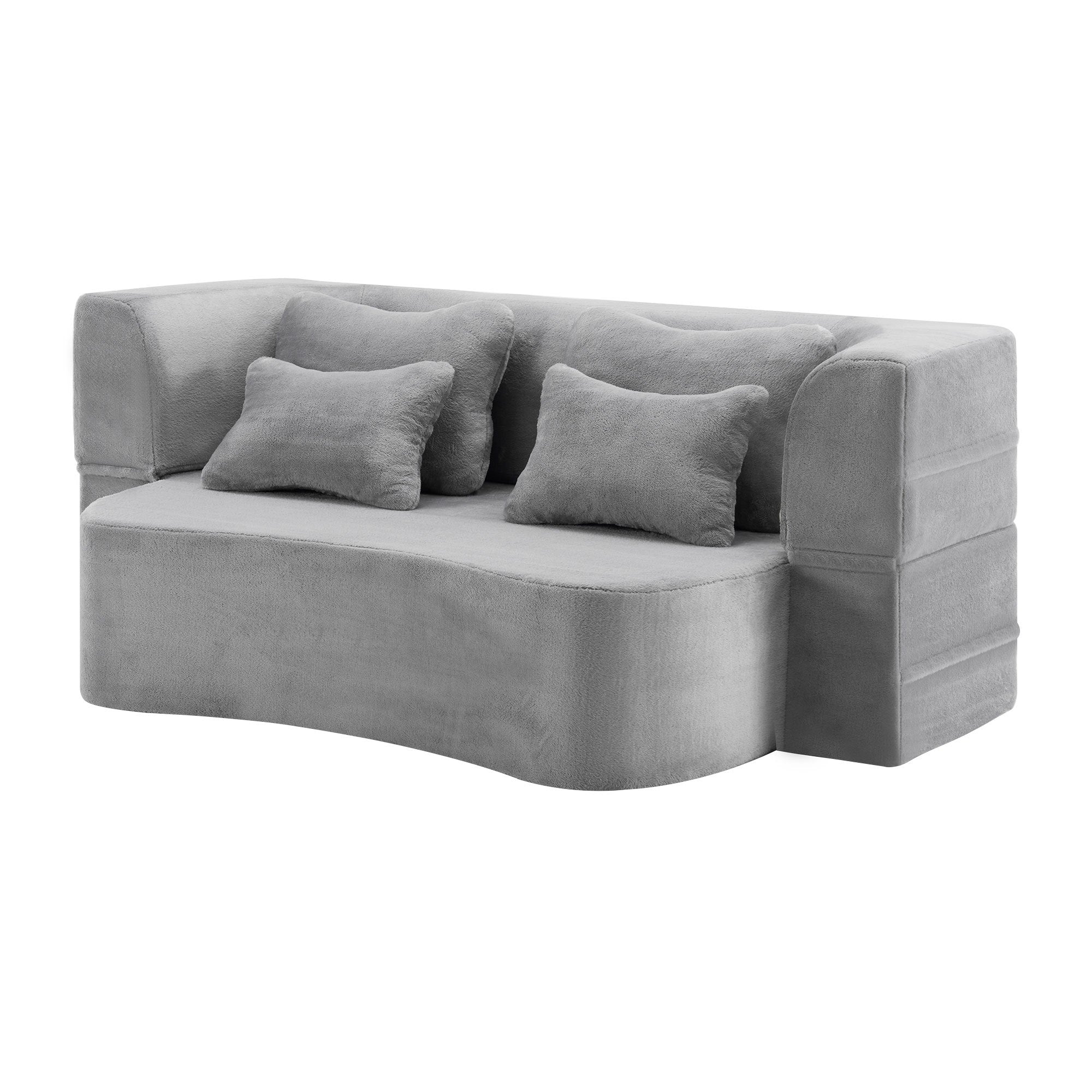 Queen Size Modern Light Grey Floor Sofa with 4 Pillows