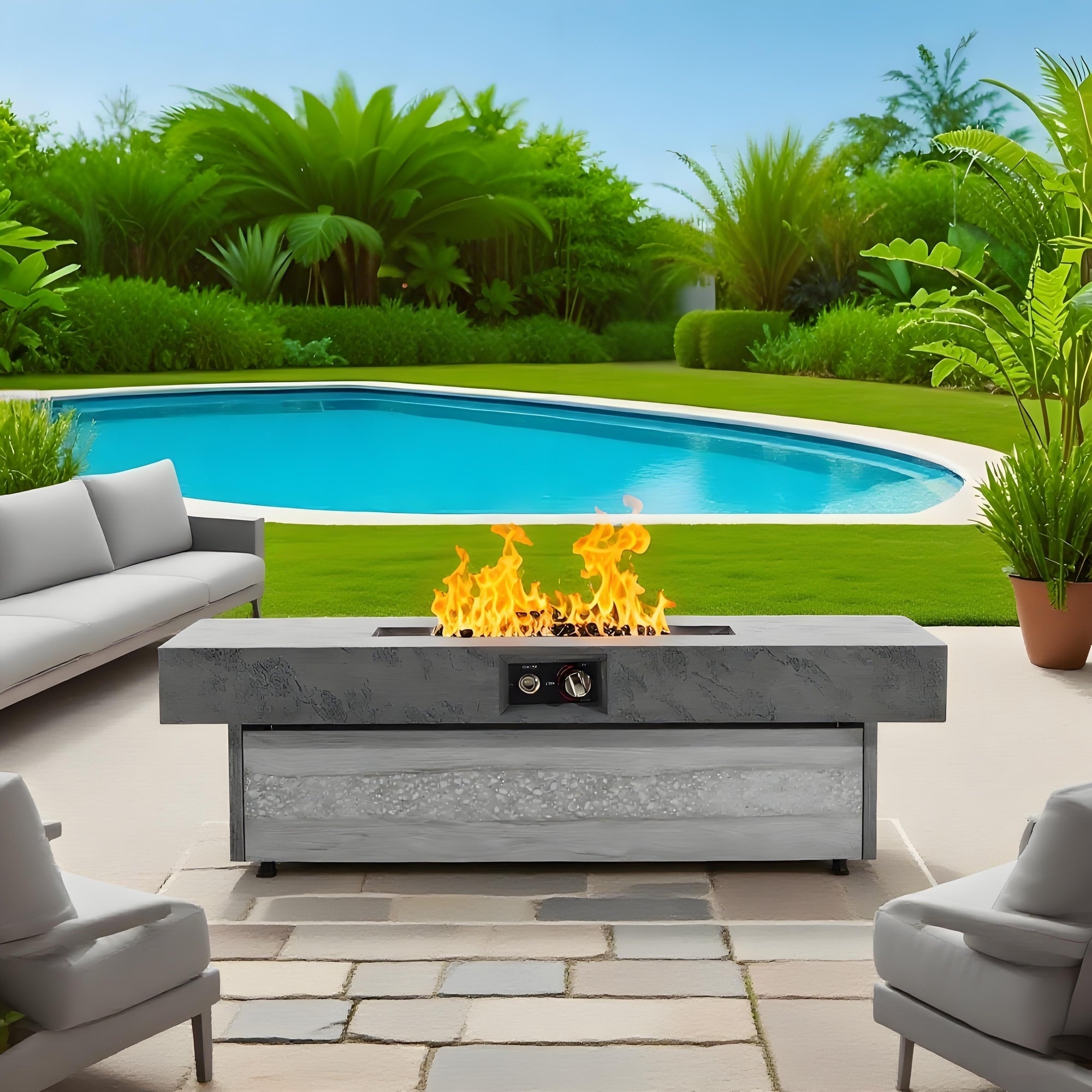 Outdoor Firepit Table 48 x 24 Inch Rectangle Fire Pit Table