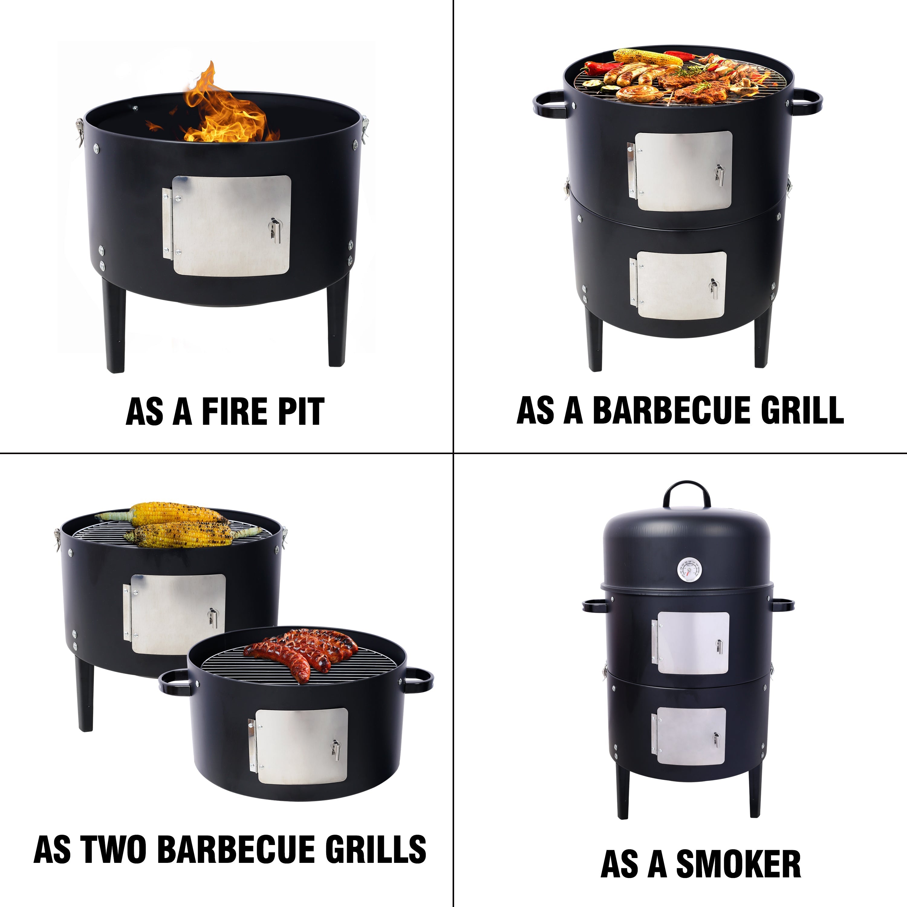 17 Inch Steel Charcoal Smoker Heavy Duty Round BBQ Grill Black