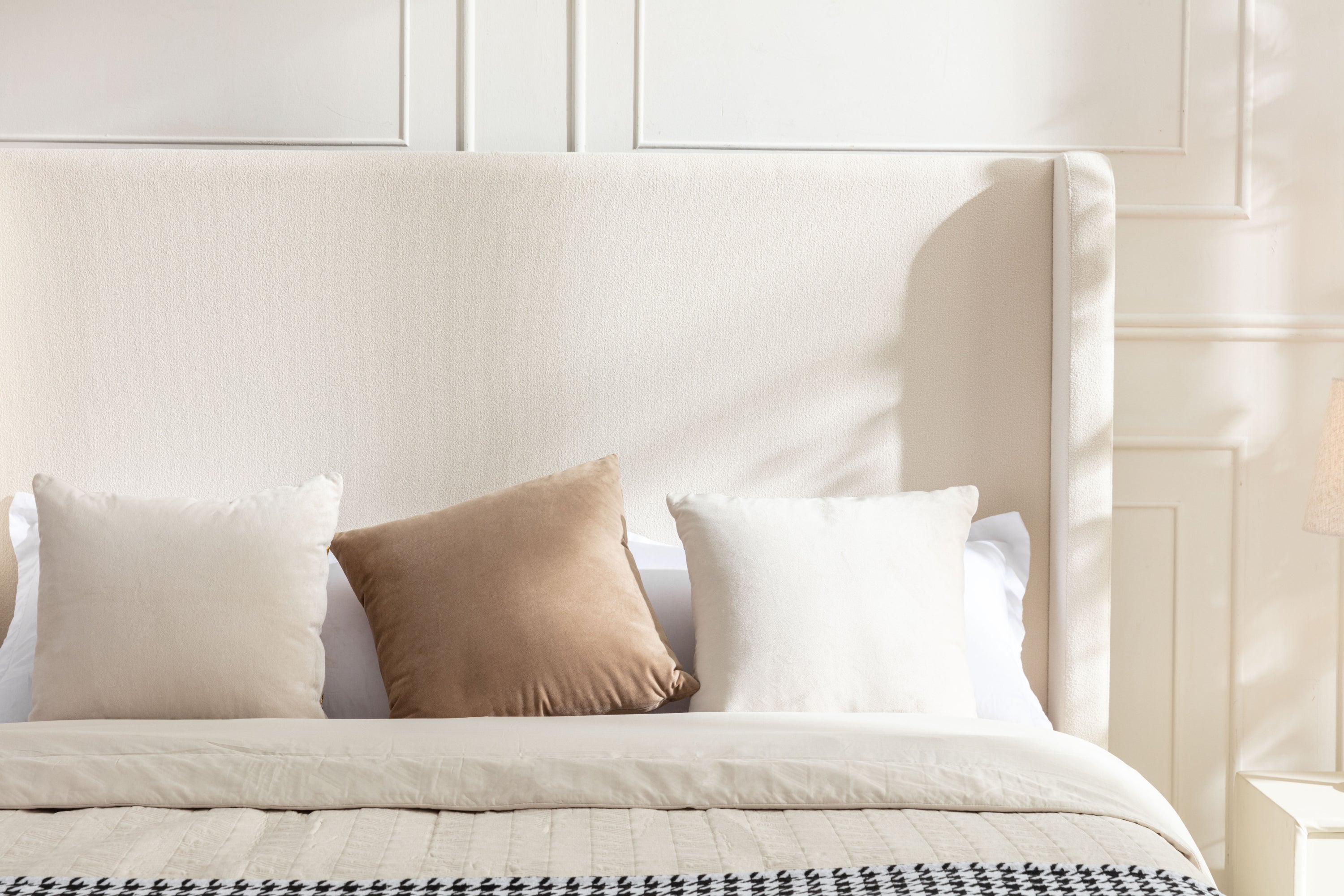 Harper upholstered bed, 54" headboard, ivory boucle