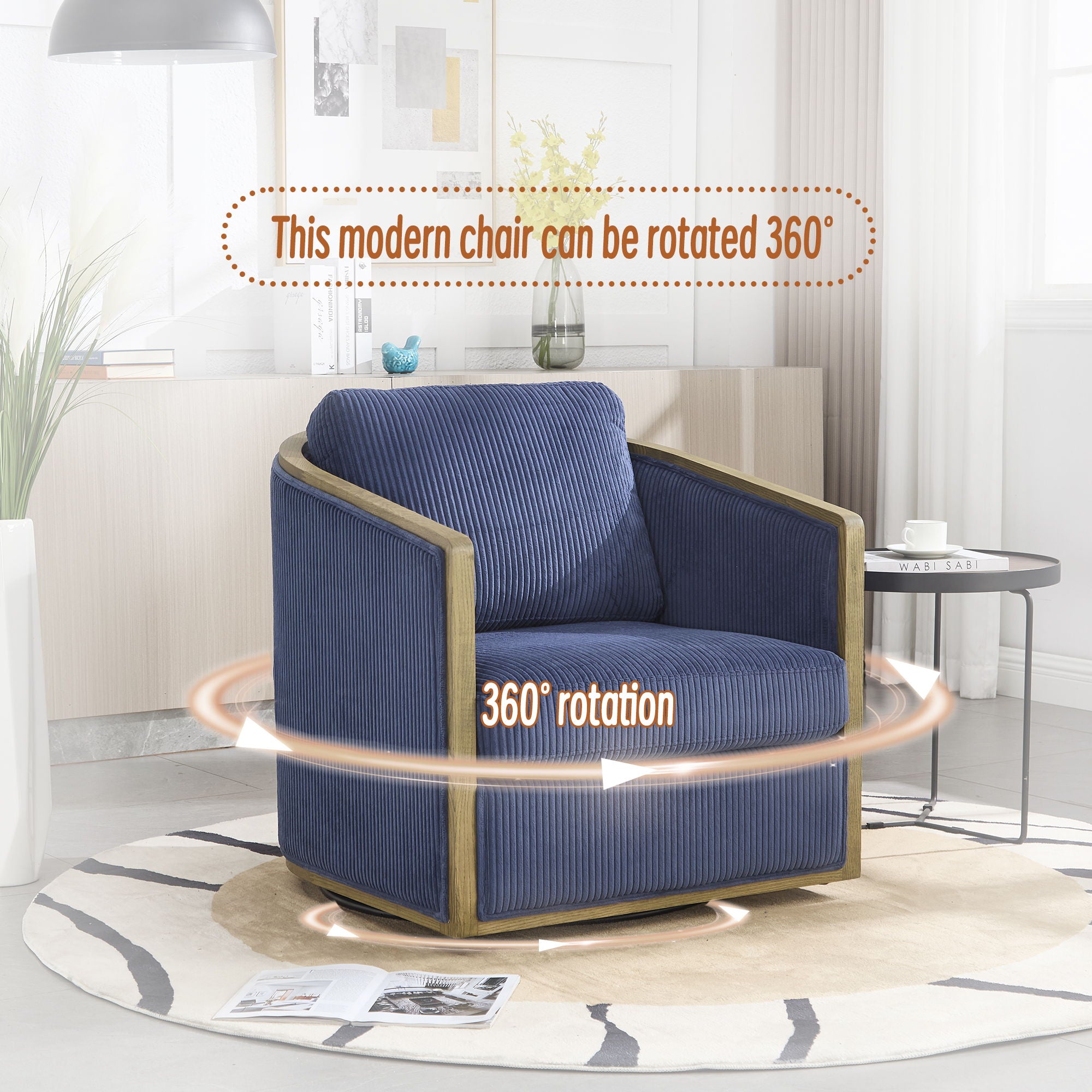 Corduroy Barrel Chair, 360 Degree Swivel