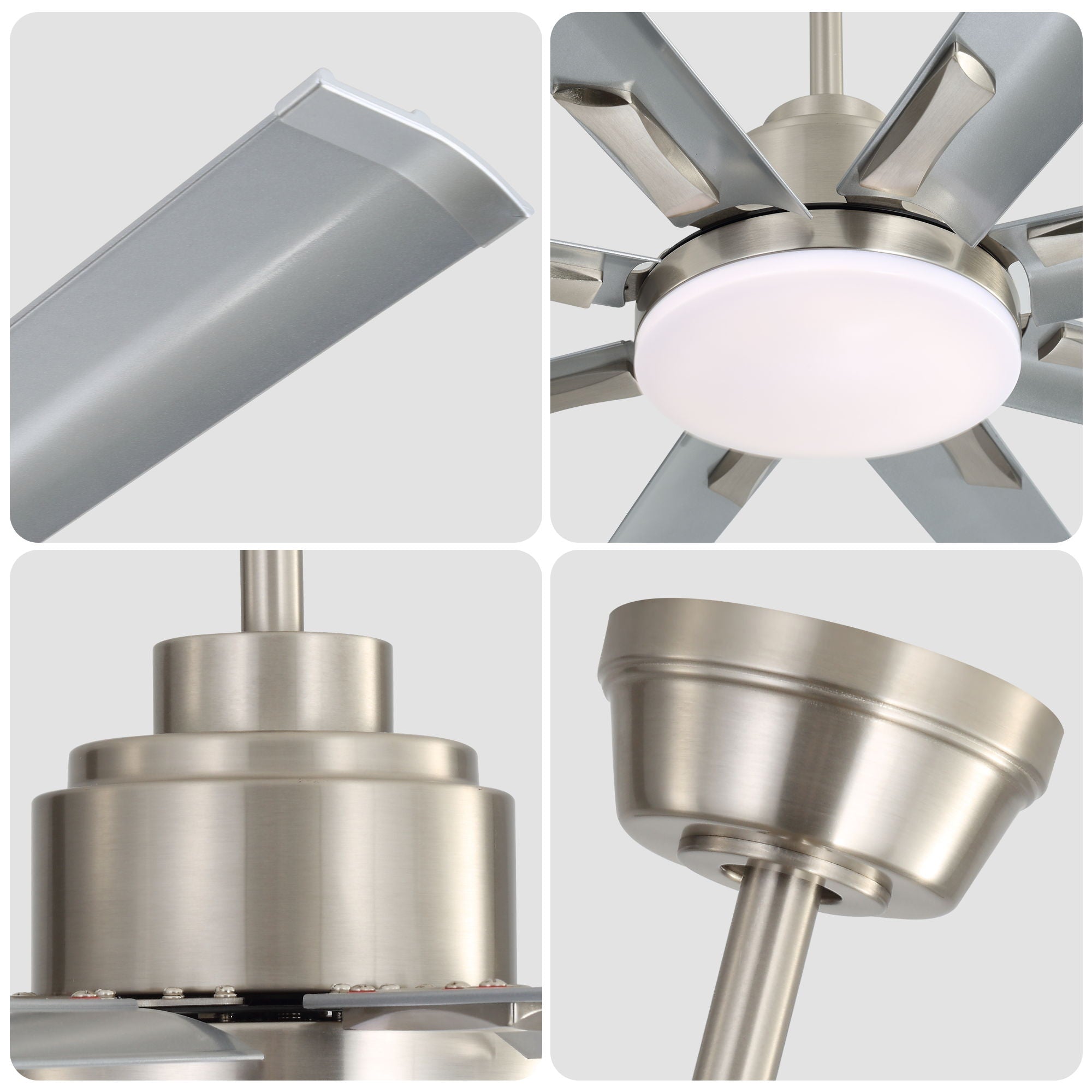 DC Motor Ceiling Fan With Dimmable Light And 8 Blade Aluminum Blades - Nickel