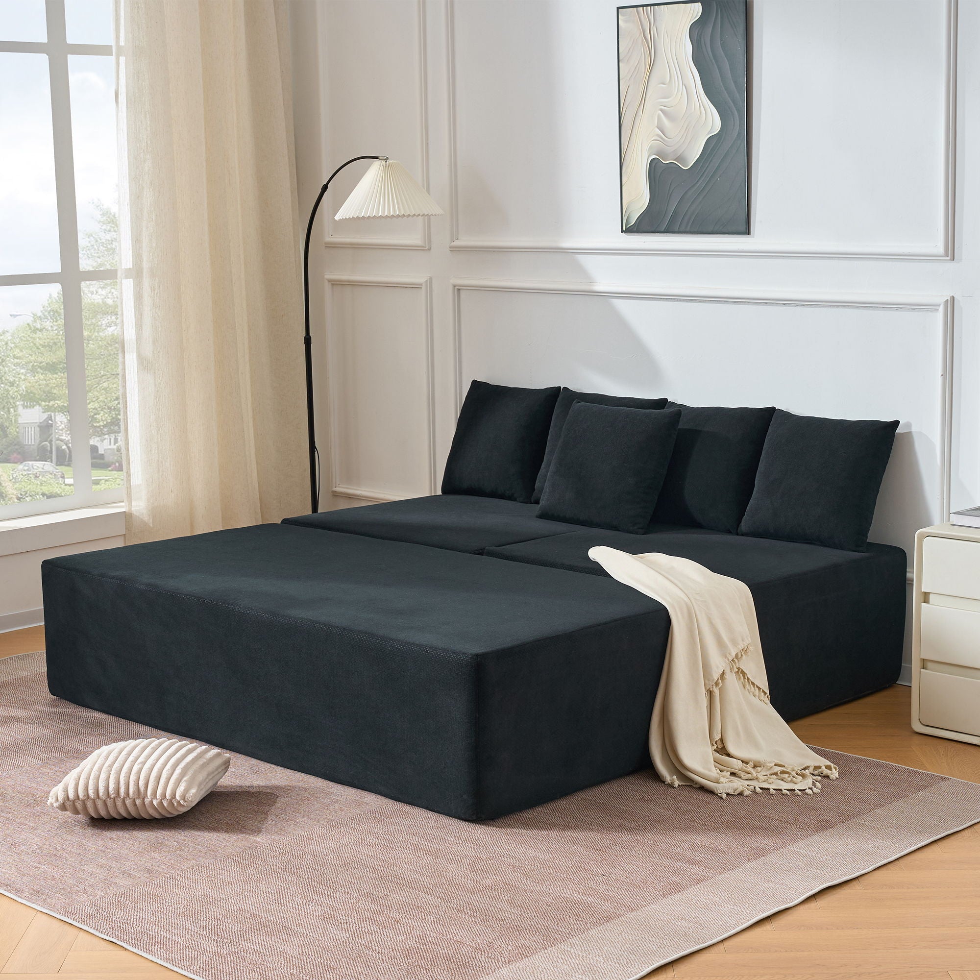 Modular L-Shaped Sectional Sofa With Deep Seat, Movable Chaise & 5 Pillows