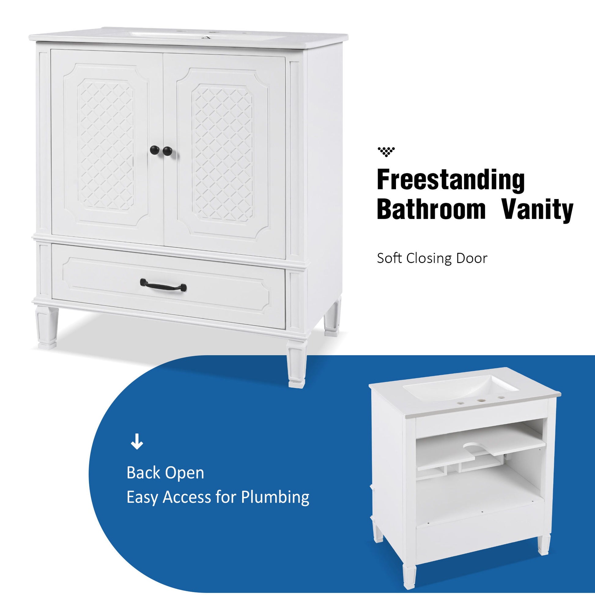 Vintage Style Bathroom Vanity With Sink, Multi Functional Storage, Soft-Closing Door - Best Buy Furniture