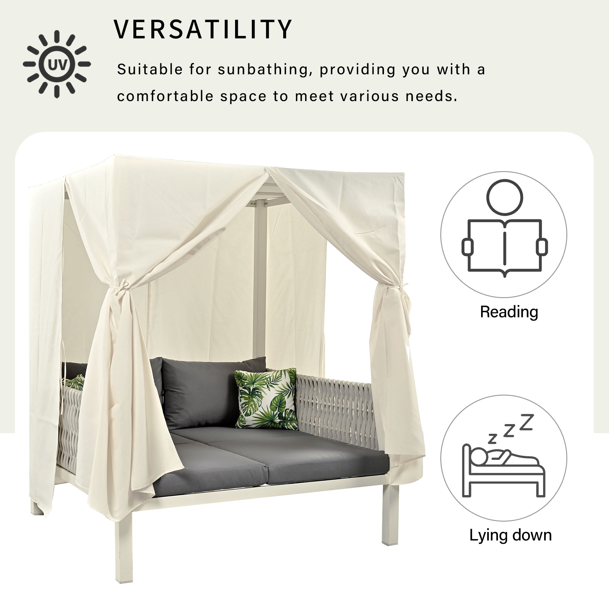 U_Style Outdoor Patio Sunbed with Curtains