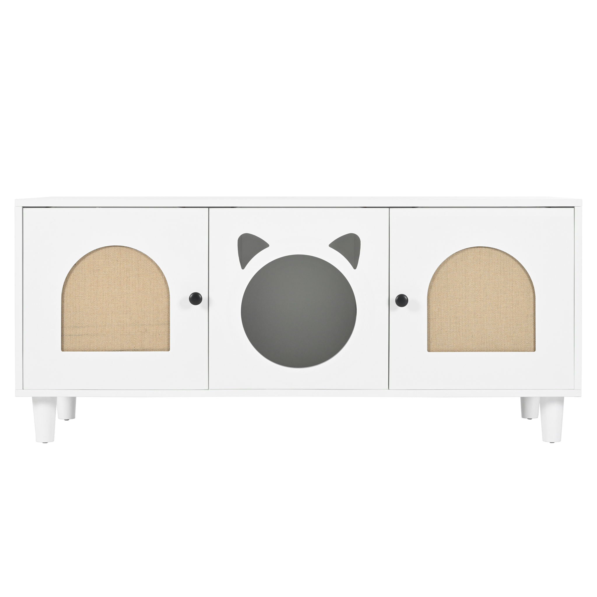 Furniture Style Cat Cabinet Cat Litter Box With Sisal Scratching Door - Cream White