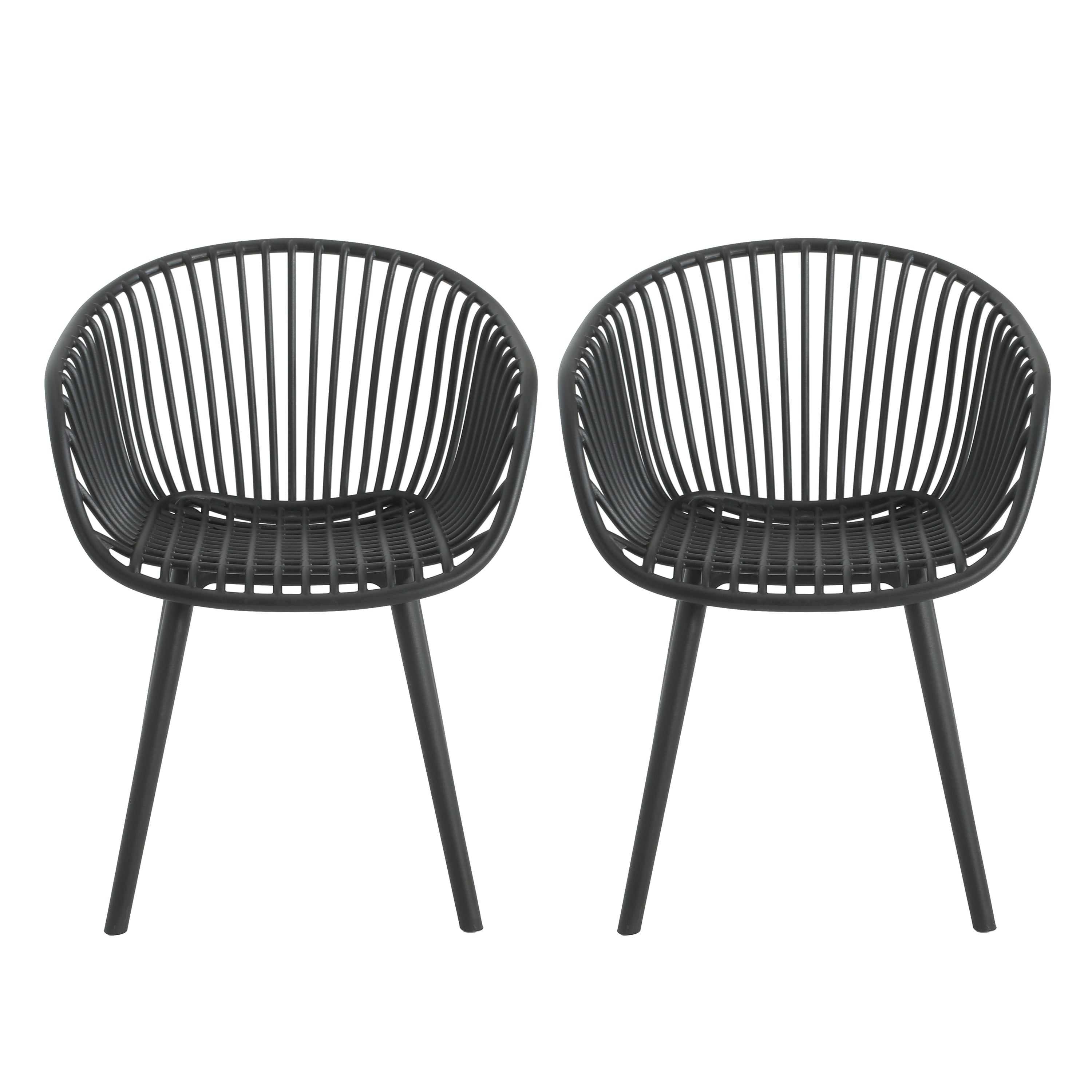 Modern Mykonos Outdoor Dining Chairs Set of 2 with Weather-Resistant Black Plastic Resin