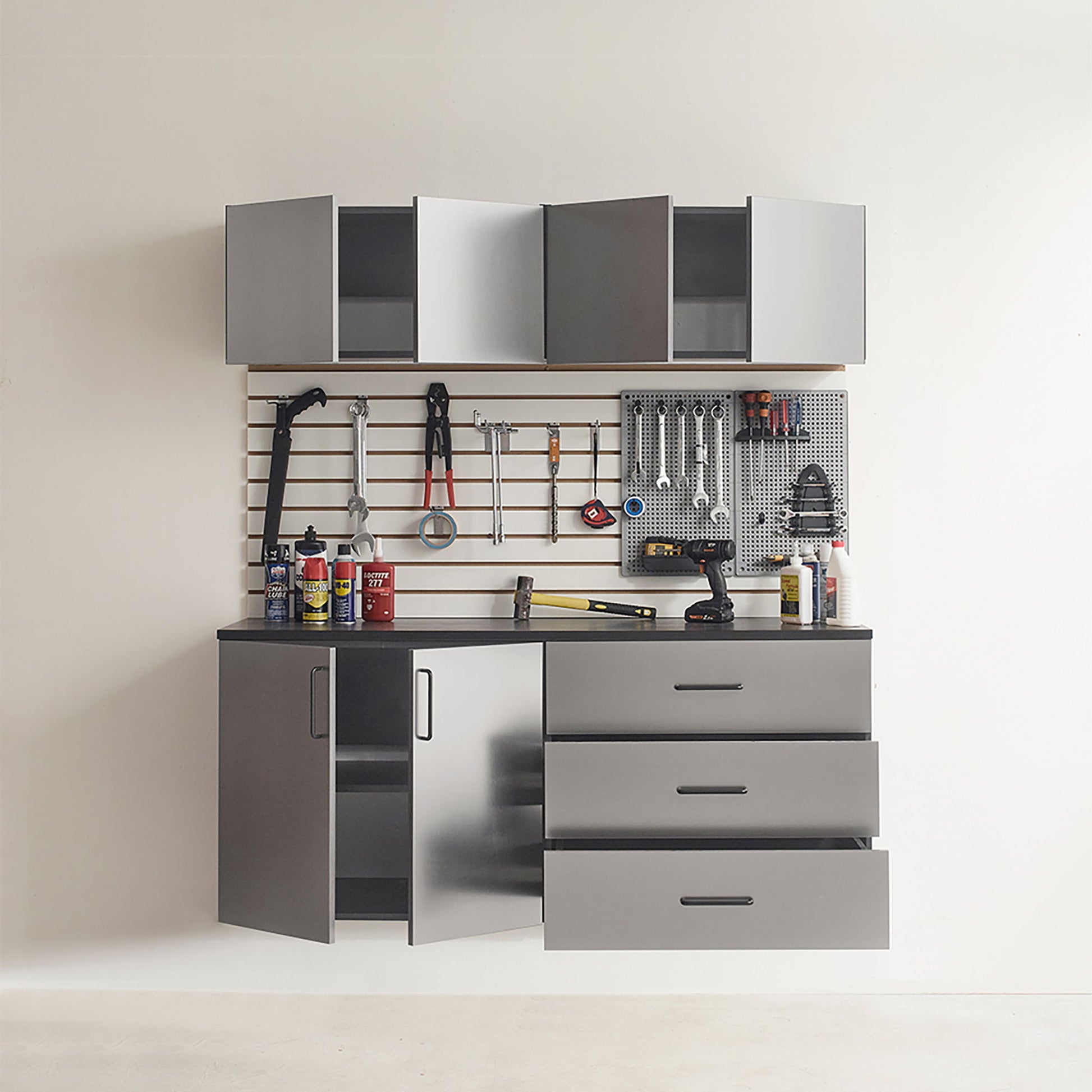 Astro Series - Garage Cabinet Set C With Soft Closing Drawers - Metallic Gray - Best Buy Furniture