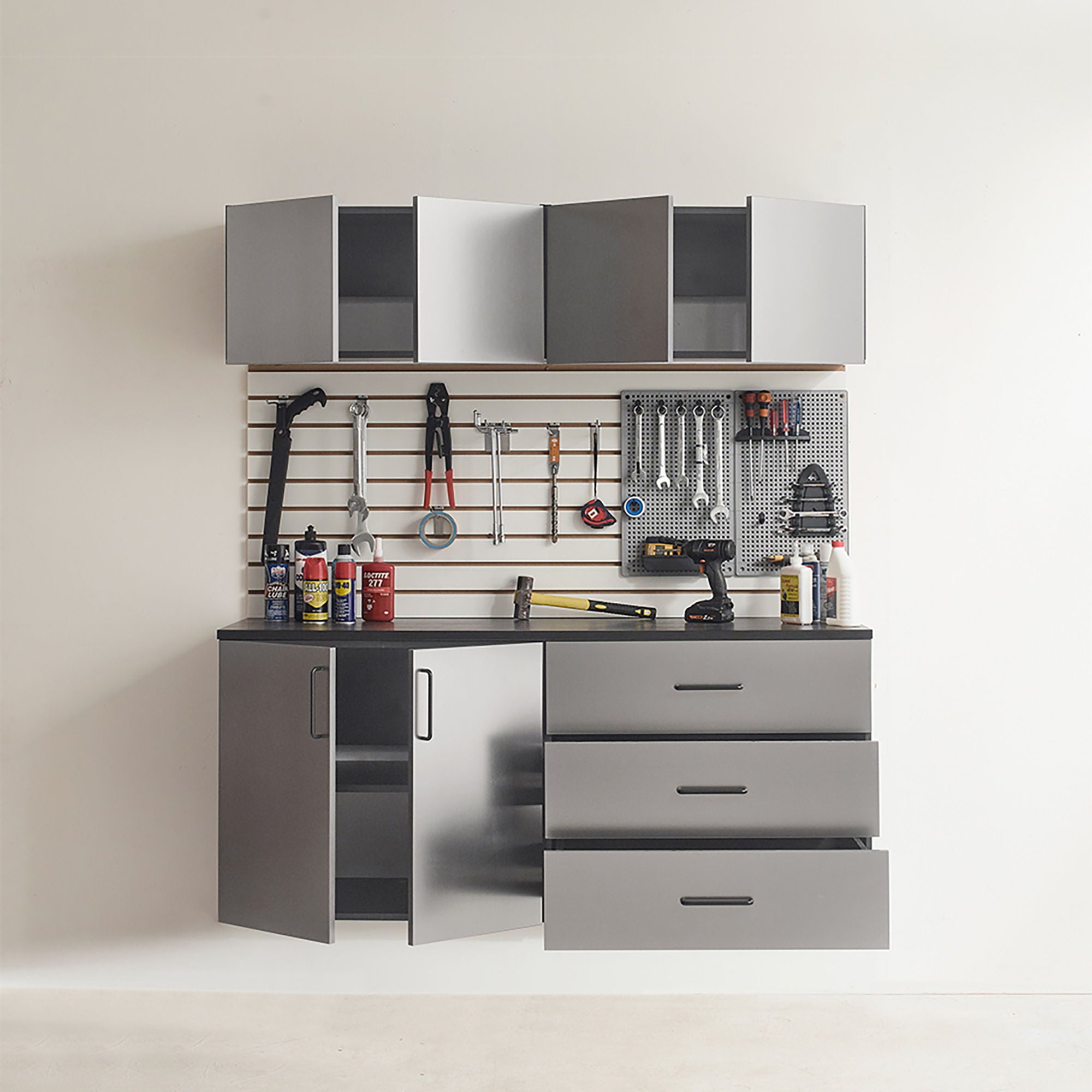 Astro Series - Garage Cabinet Set C With Soft Closing Drawers - Metallic Gray - Best Buy Furniture