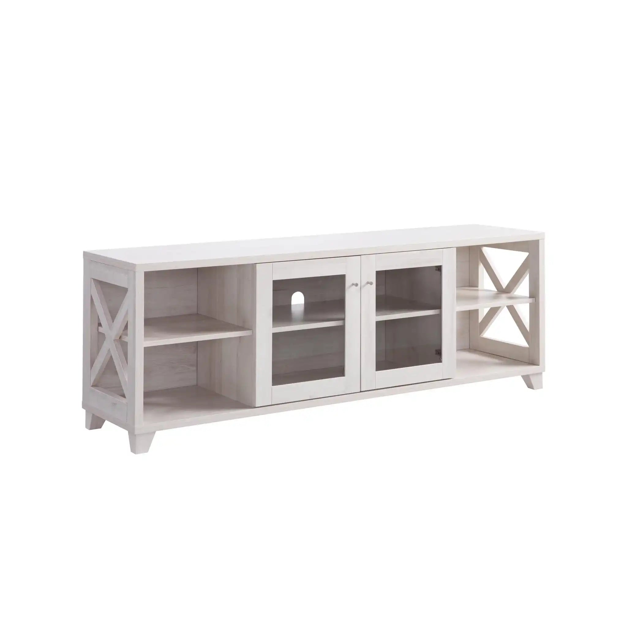 Farmhouse Home Entertainment Center, TV Stand With 4 Shelves And Transparent Center Cabinet - White Oak - Best Buy Furniture