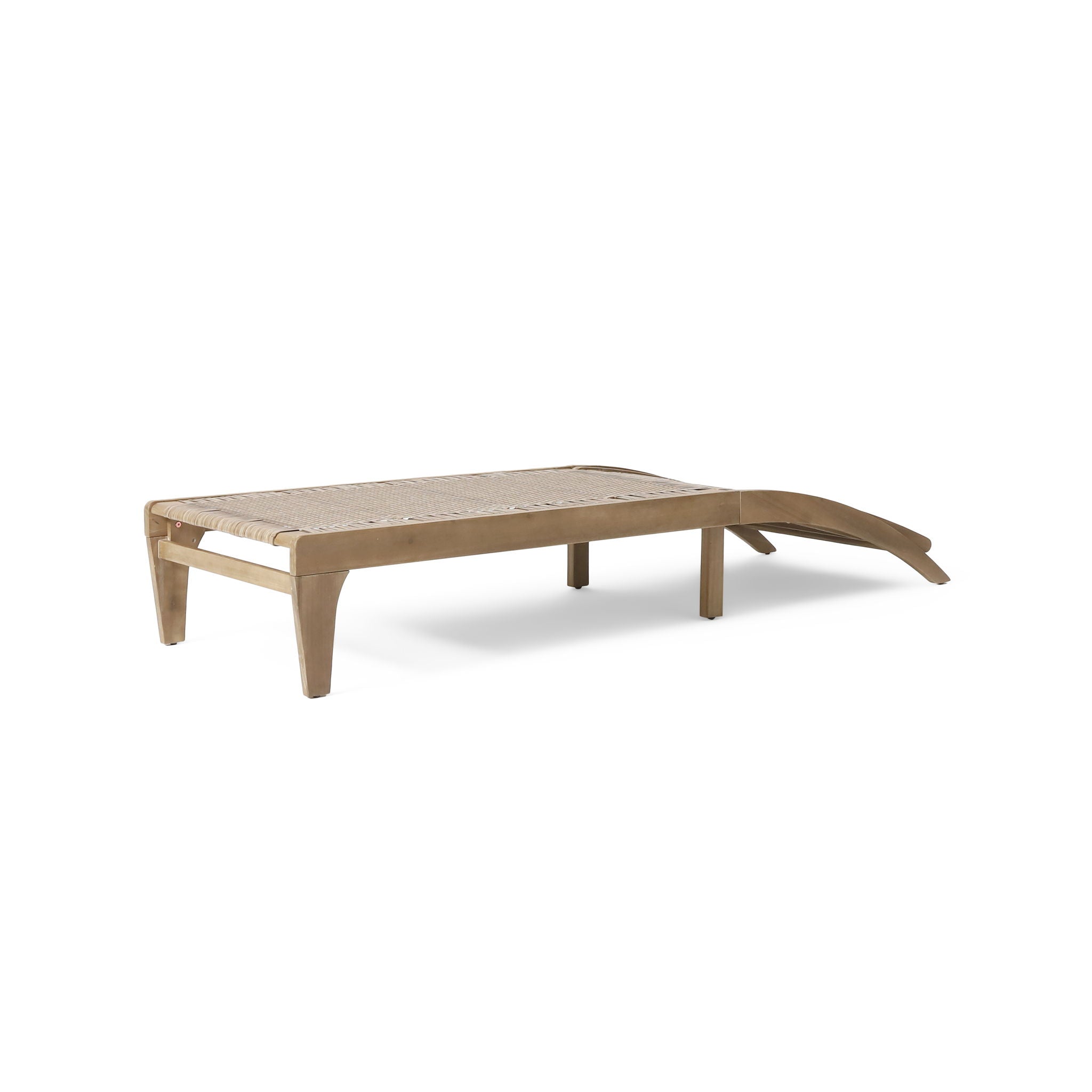 Outdoor Rattan Wicker Chaise Lounge With Acacia Wood Frame - Light Brown