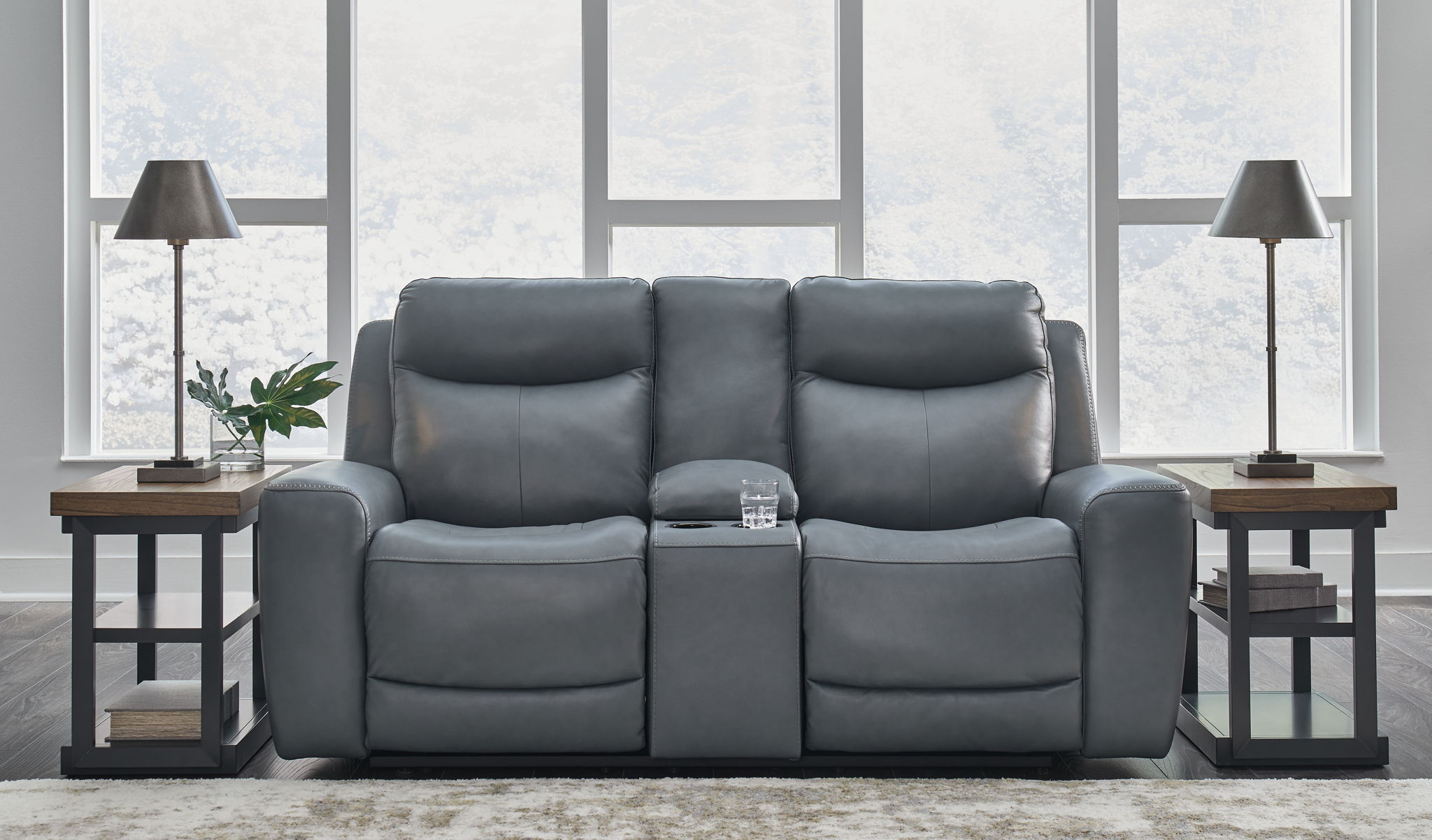 Mindanao - Steel - 2 Pc. - Power Reclining Sofa, Power Reclining Loveseat with Console