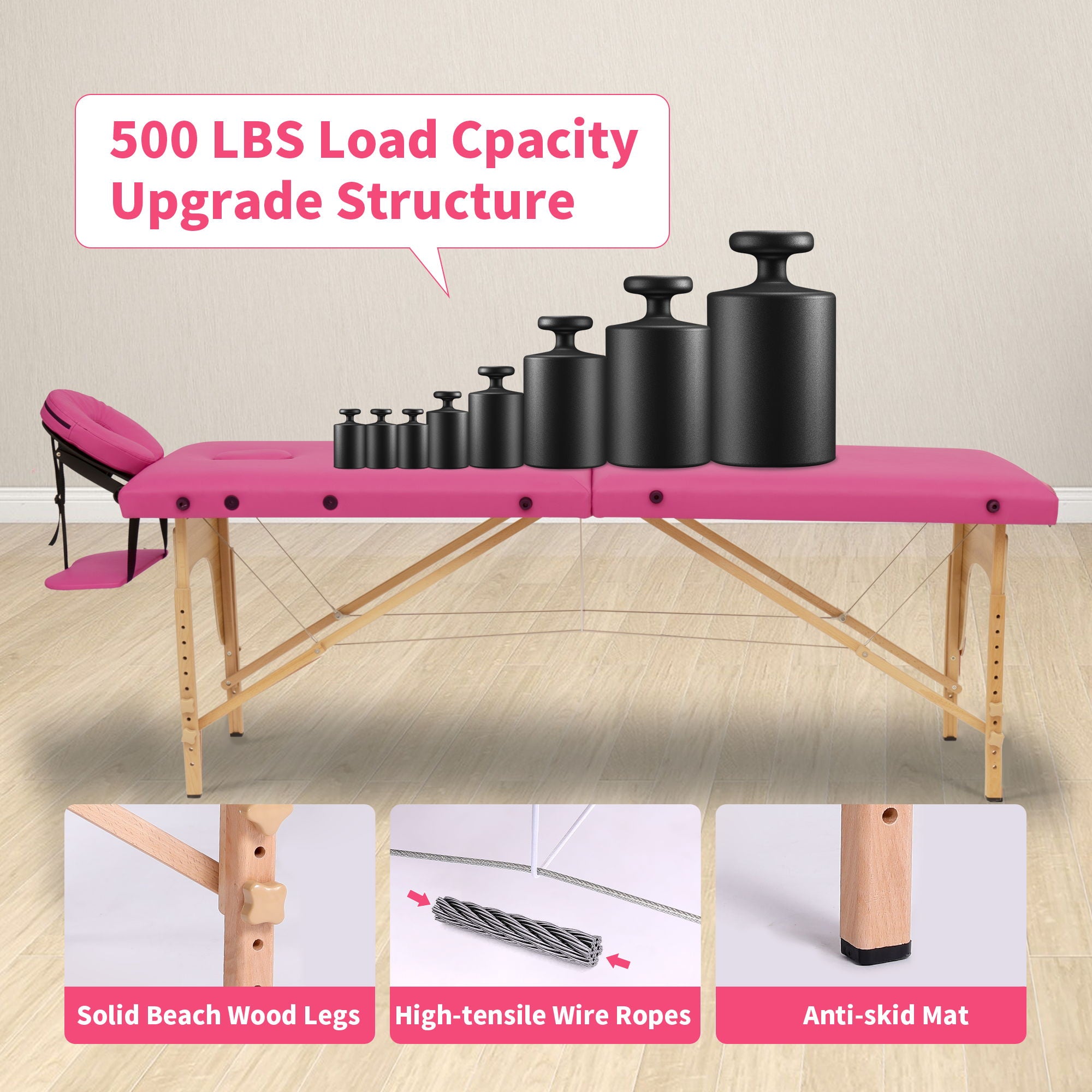 Massage Table Portable Bed With Carrying Case, Height Adjustable