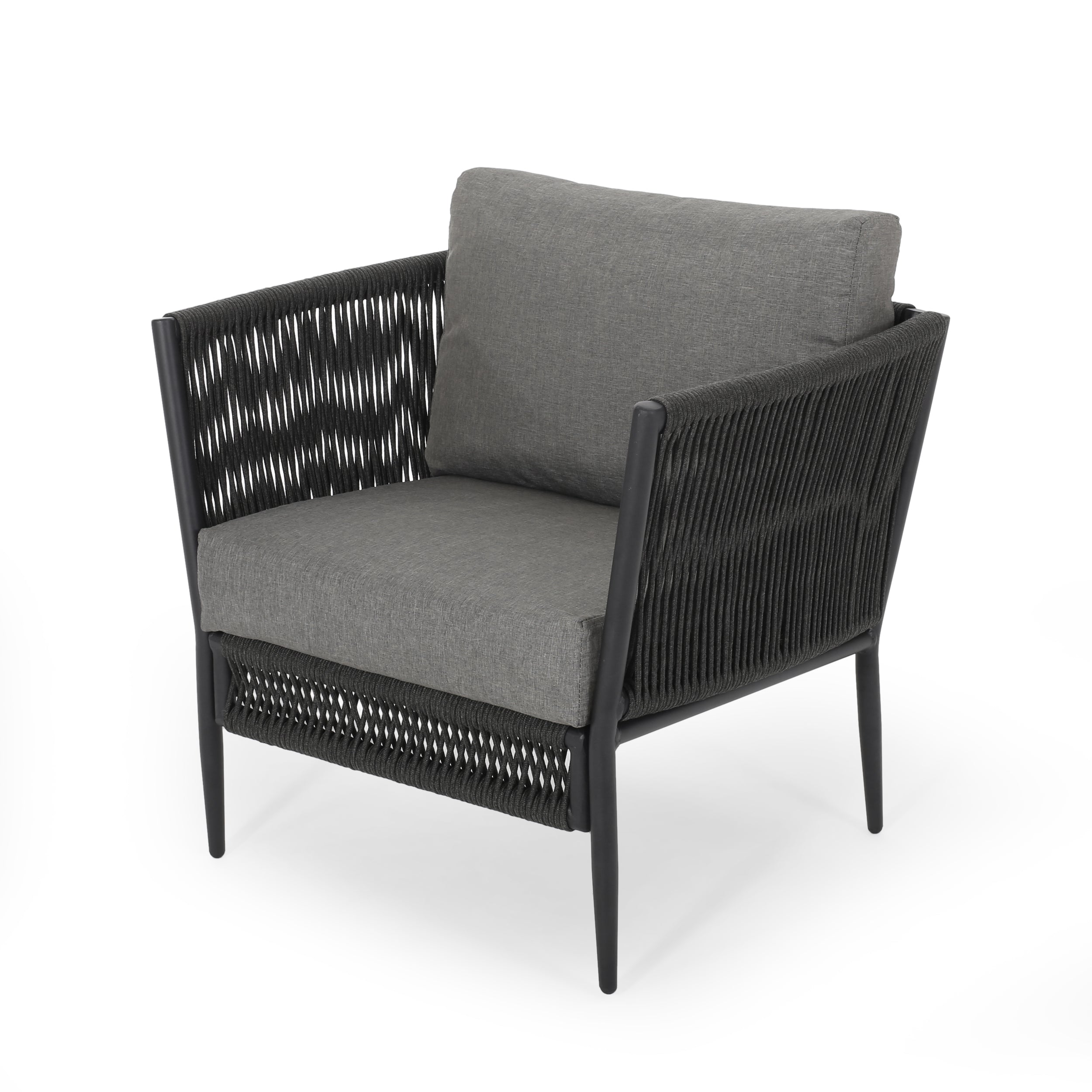 Hanford Modern Club Chair with Woven Rope Design in Grey