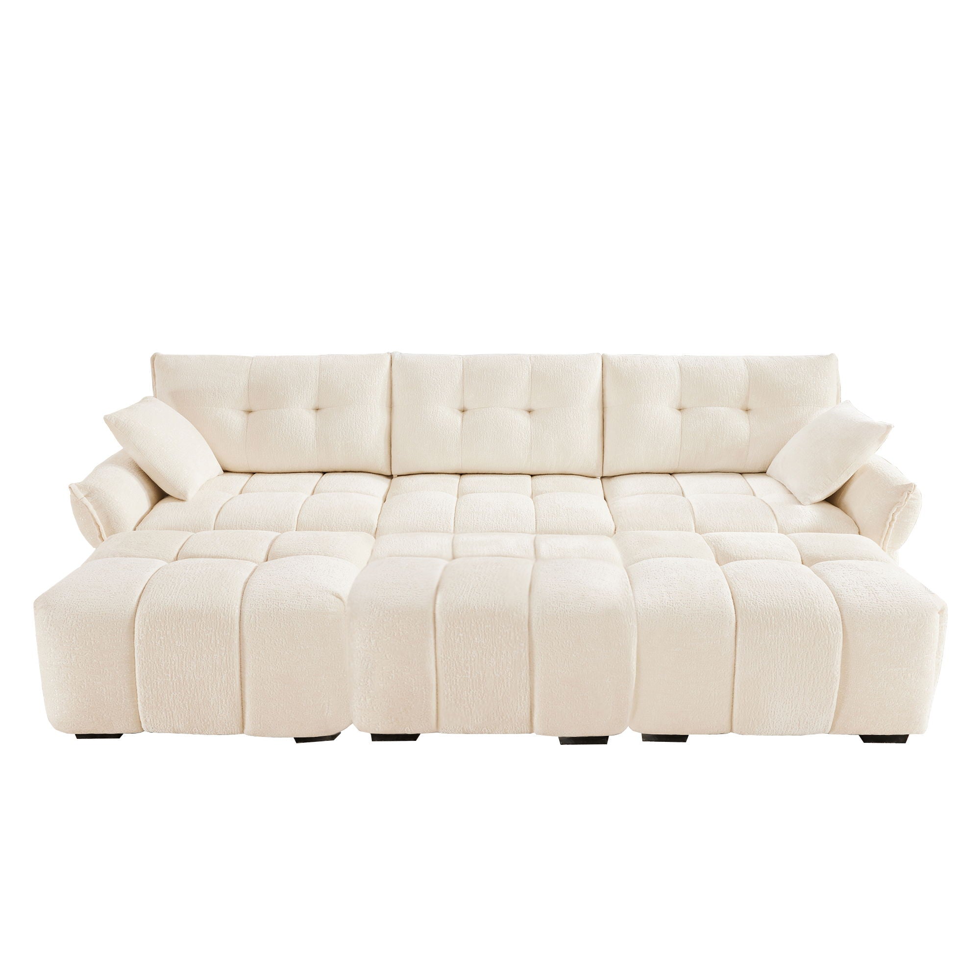 Sofa Set With Ottoman And Pillows, Textured, High Resilience Cushions