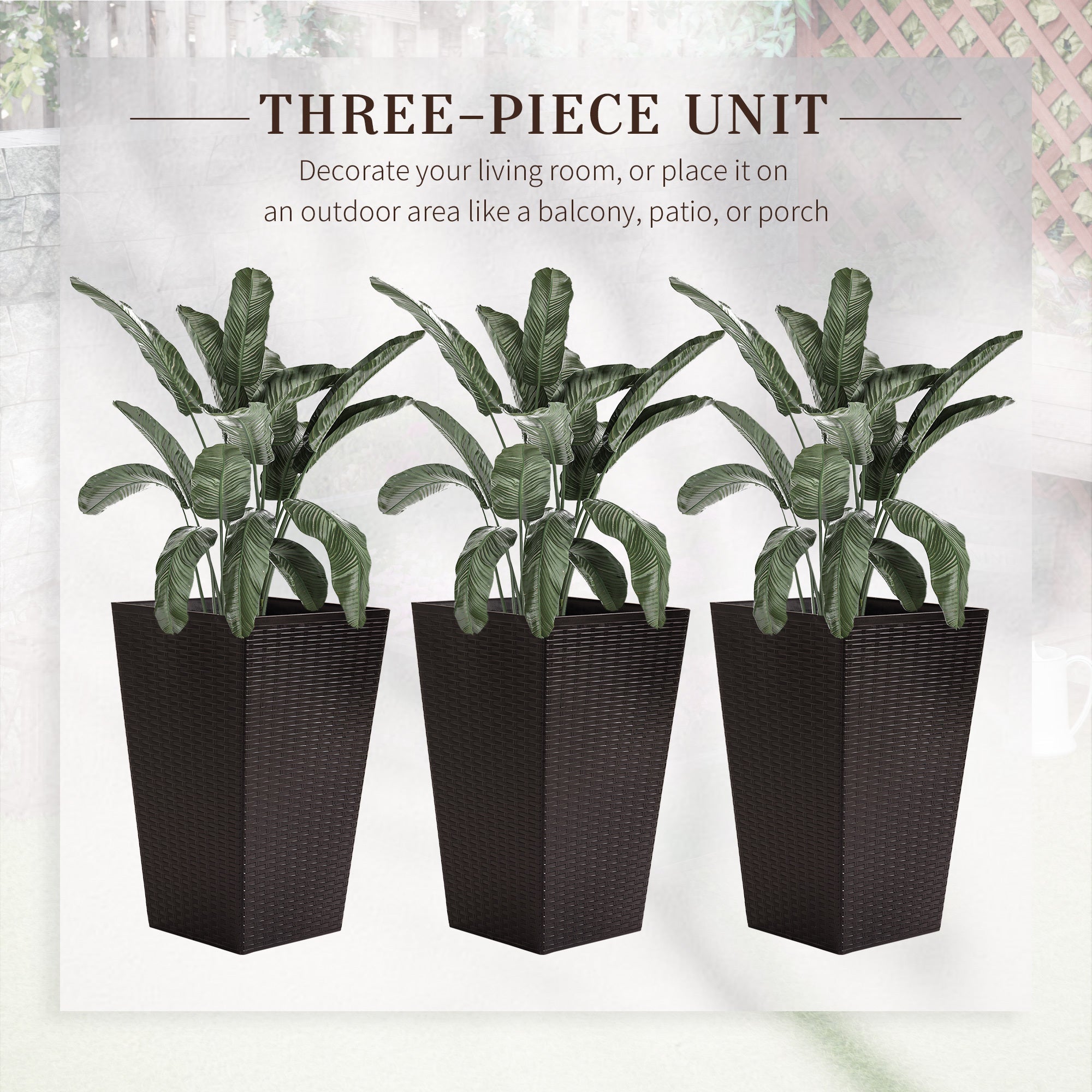 Outsunny set of 3 tall planters with drainage hole, outdoor flower pots, indoor planters for porch, front door, entryway, patio and deck