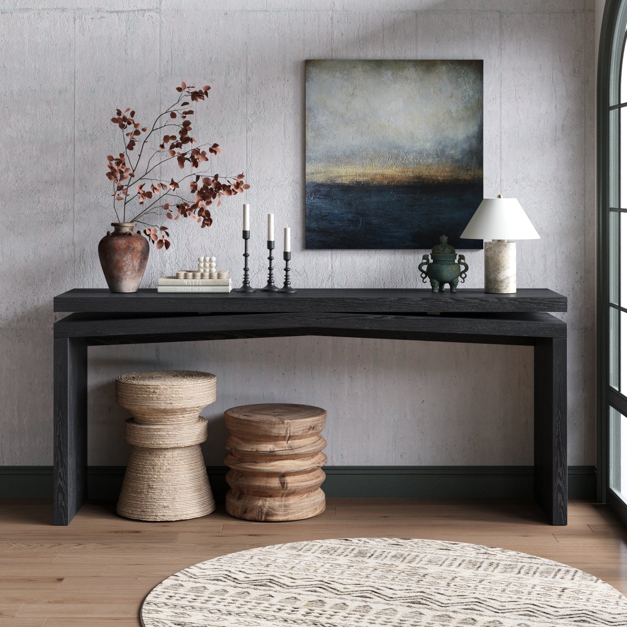 65-Inch Rustic Solid Wood Veneer Console Table