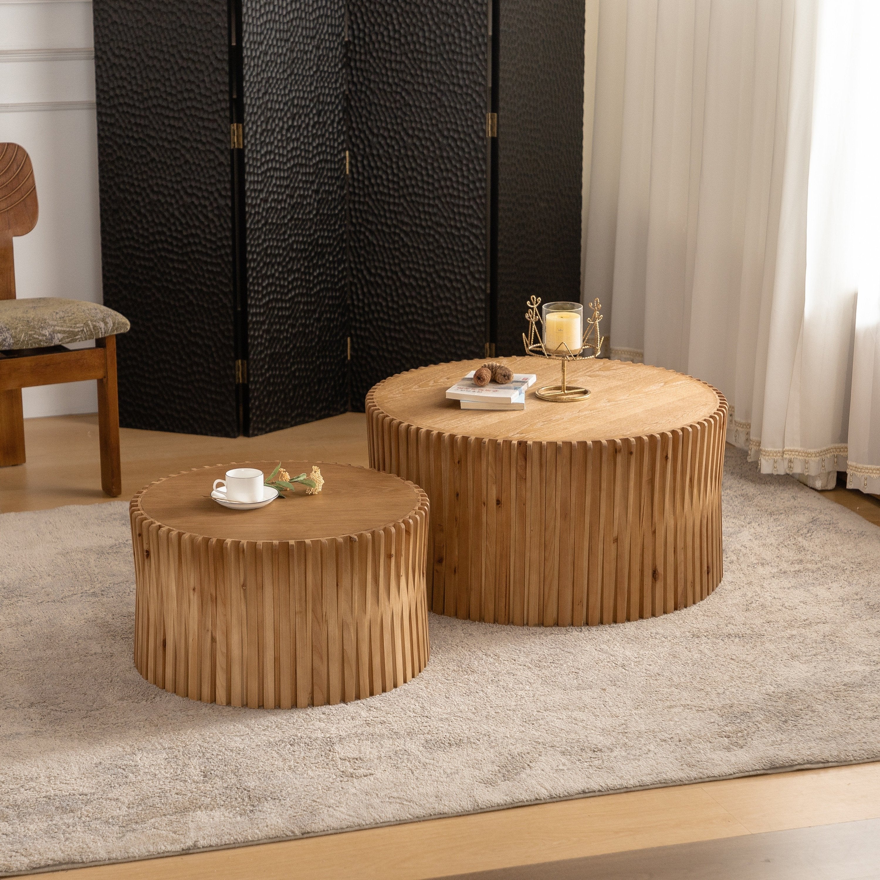 Vintage Fashion Style Cylindrical Nesting Coffee Table Set