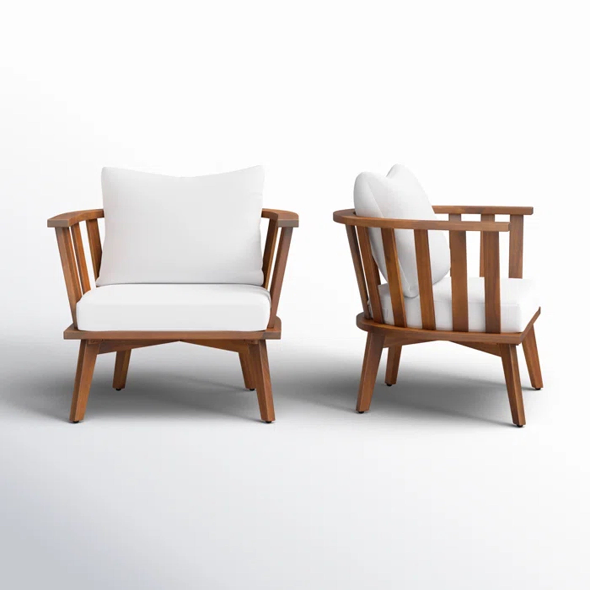 Set of 2 Outdoor Acacia Wood Patio Club Chairs