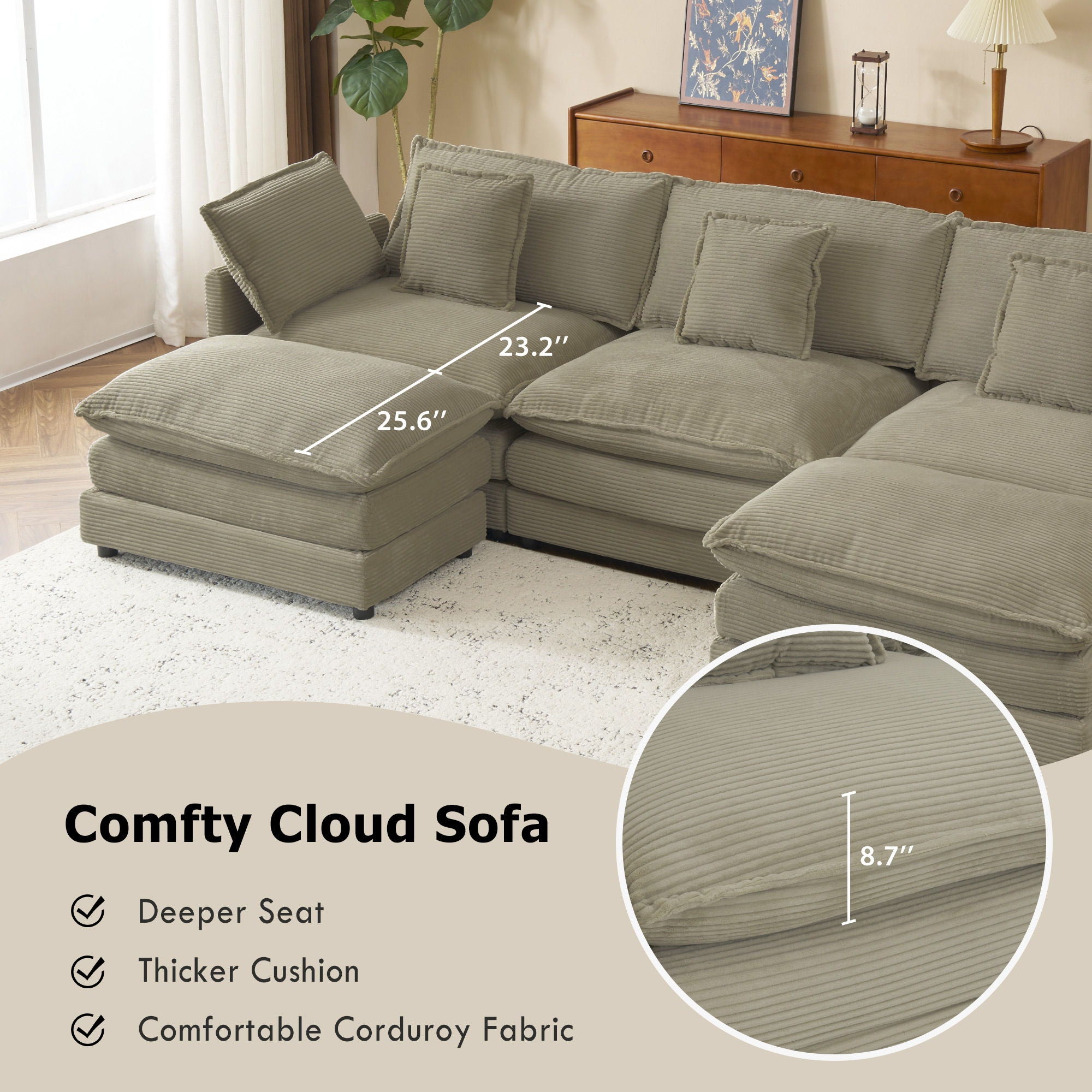Modern Modular Sectional Sofa With Side Storage Pockets For Living Room