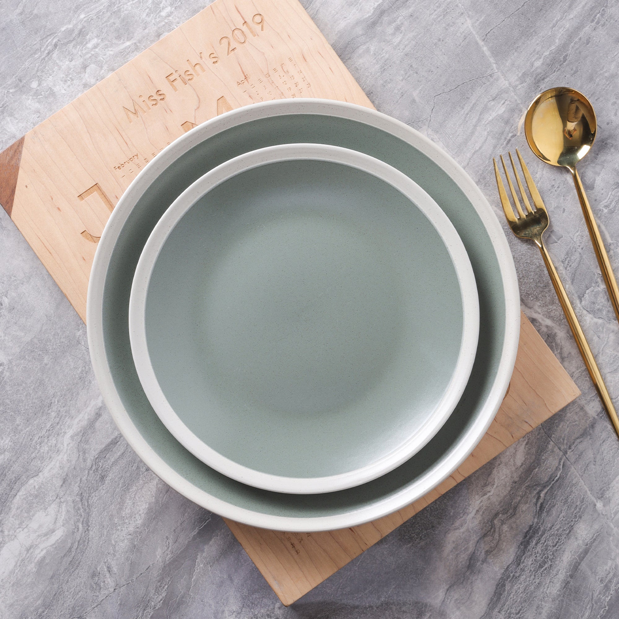 Serenity Stoneware Dinner Plate - Green And Cream