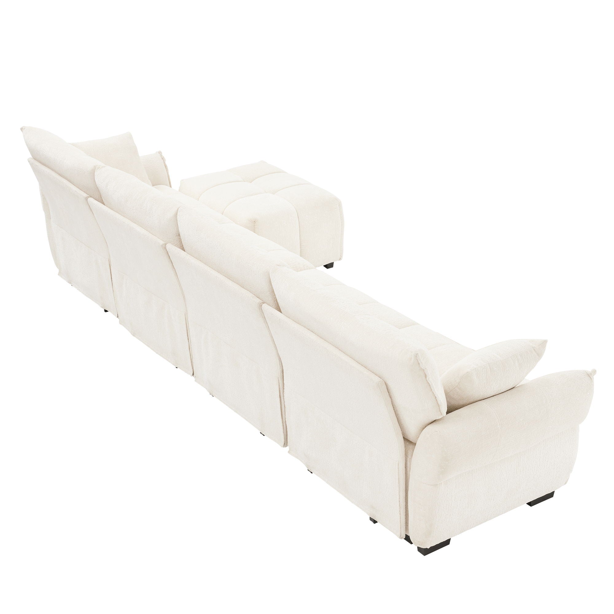 Sofa Set With Ottoman And Pillows, Textured, High Resilience Cushions