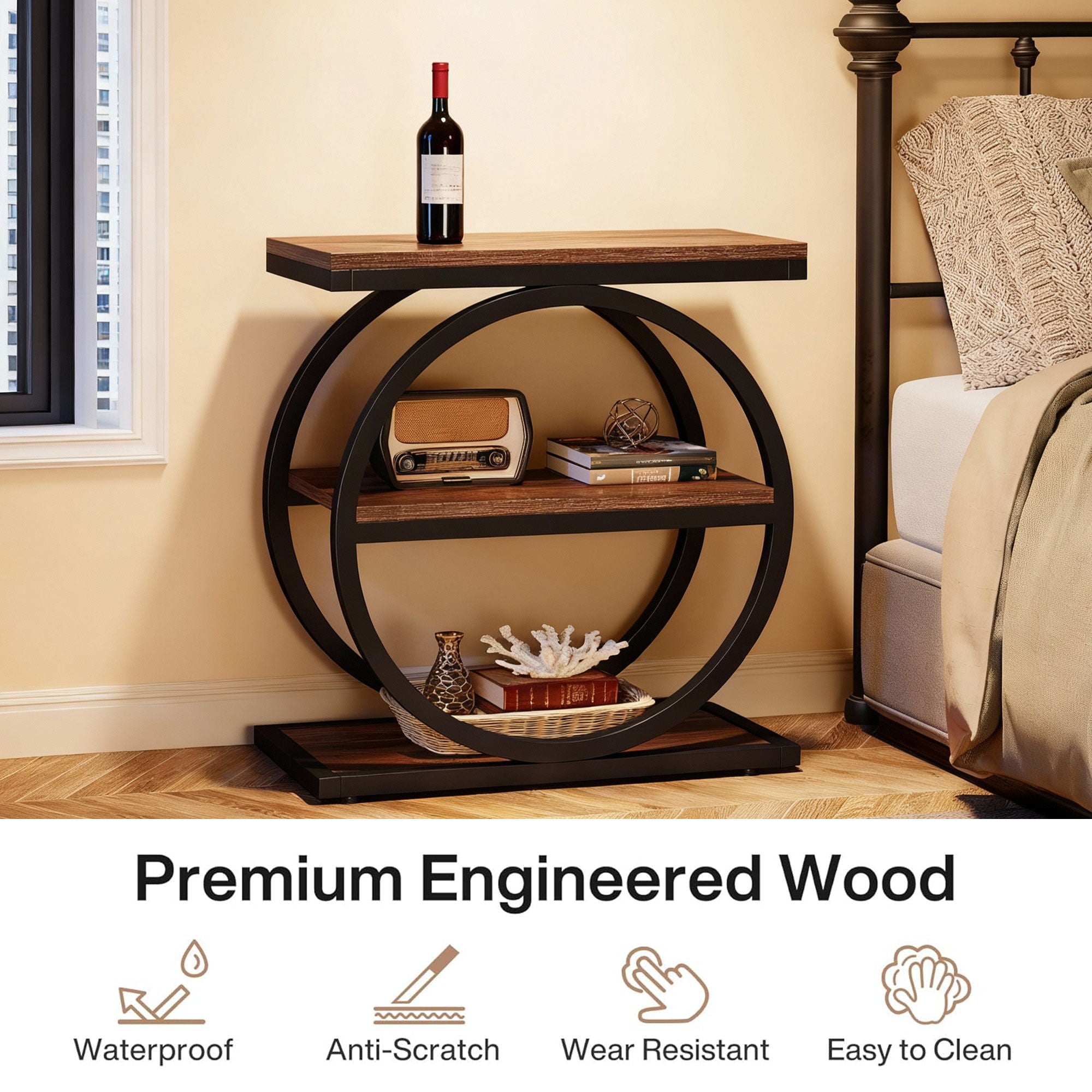 Industrial Narrow End Table With 3 Shelves