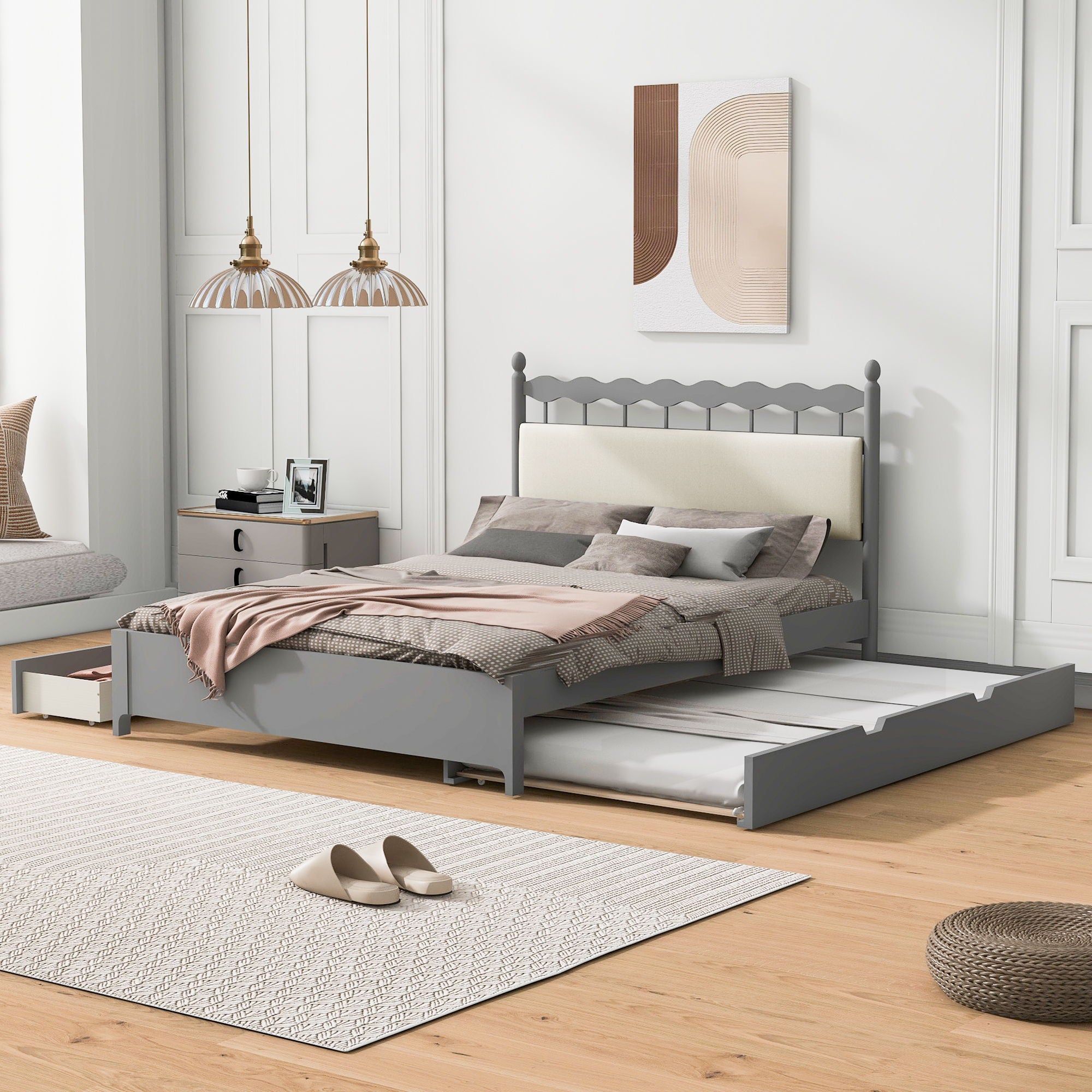 Storage Platform Bed With 2 Big Drawers & Trundle
