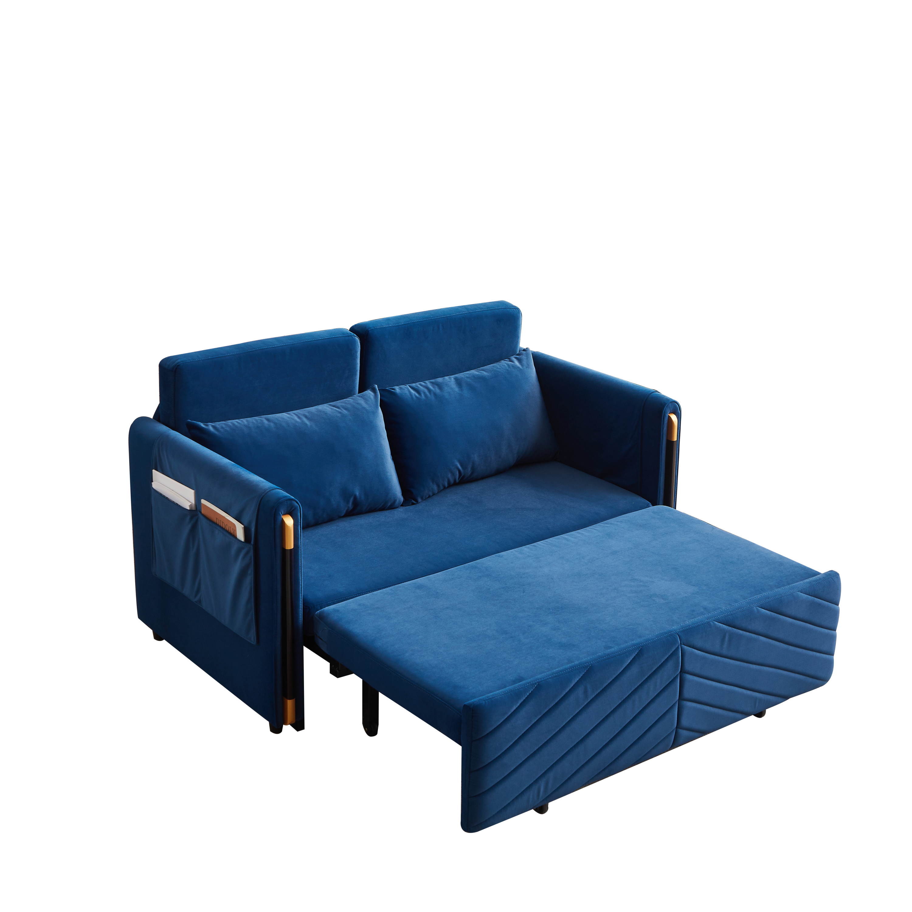 Convertible Velvet Loveseat Sleeper with Arm Storage and Adjustable Back